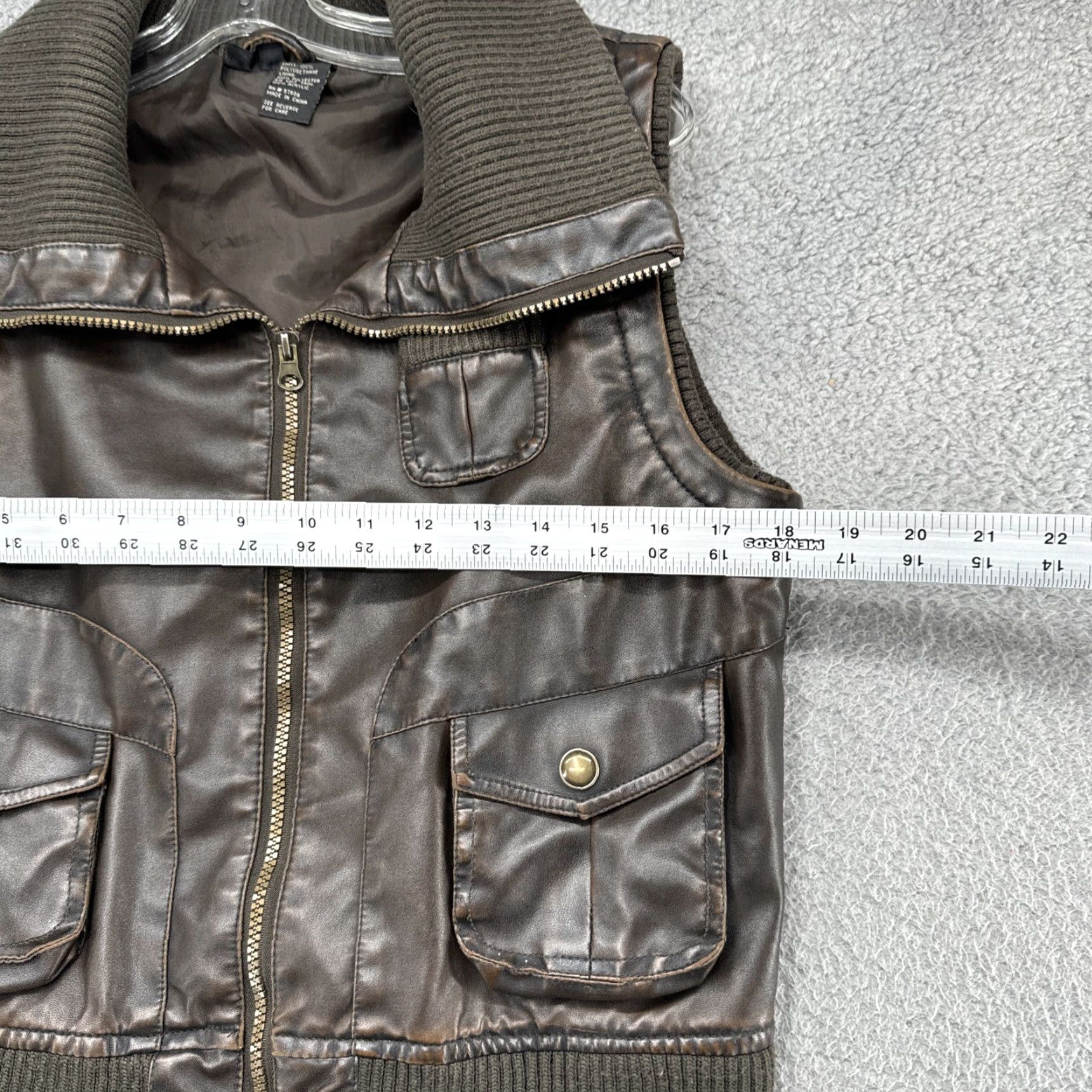 Vintage Vanity Women’s Faux Leather Polyurethane Brown Full Zip Vest L Size L / US 10 / IT 46 - 4 Thumbnail