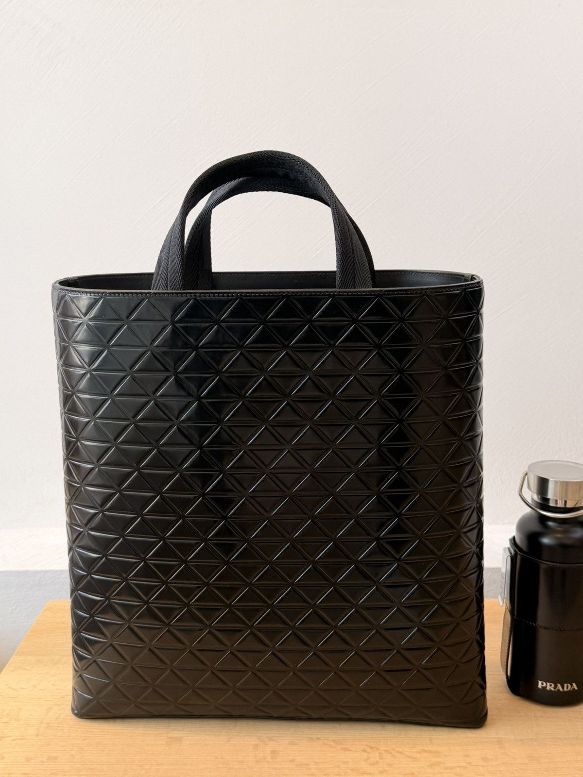 Prada PRADA Tote Bag Water Bottle Leather Black Triangle Pattern Size ONE SIZE - 5 Thumbnail