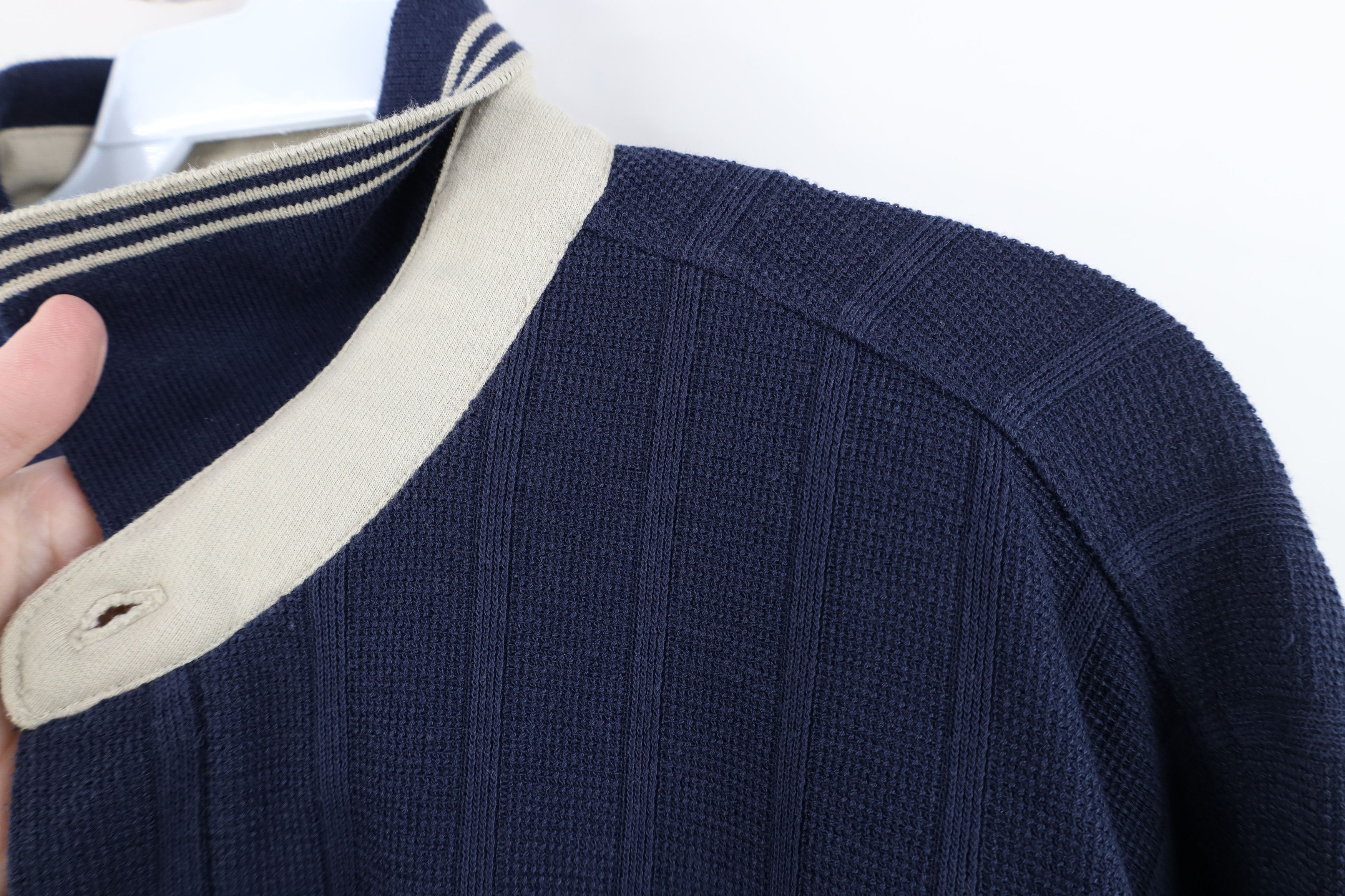Vintage Vintage 90s Streetwear Waffle Knit Long Sleeve Polo Blue Size US L / EU 52-54 / 3 - 5 Thumbnail