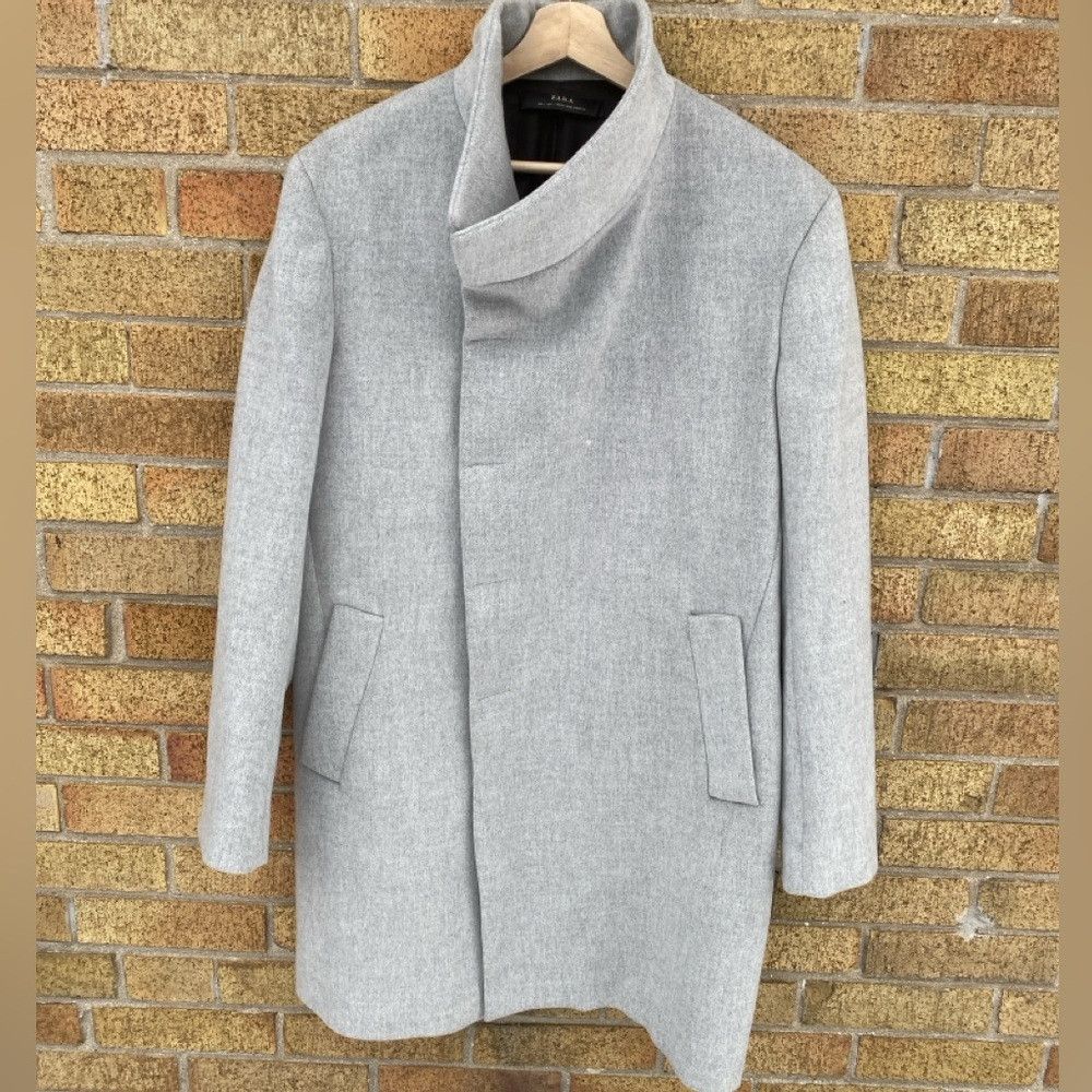Zara Zara Man Asymmetric Collared Coat Jacket Large Gray Size US L / EU 52-54 / 3 - 9 Thumbnail