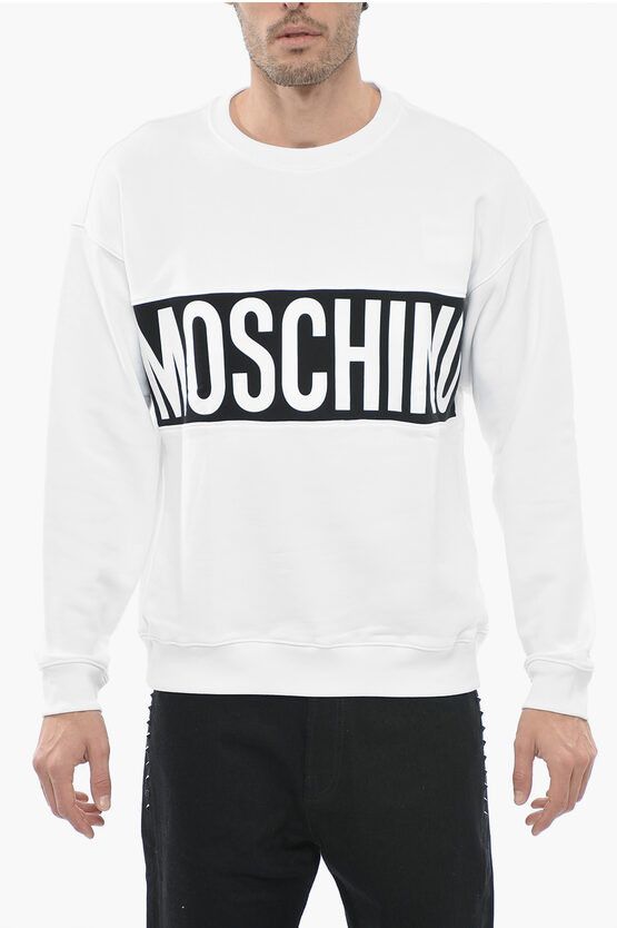 image of Moschino Couture! Crew Neck Brushed Cotton Sweatshirt With Contrastin in White, Men's (Size Medium)