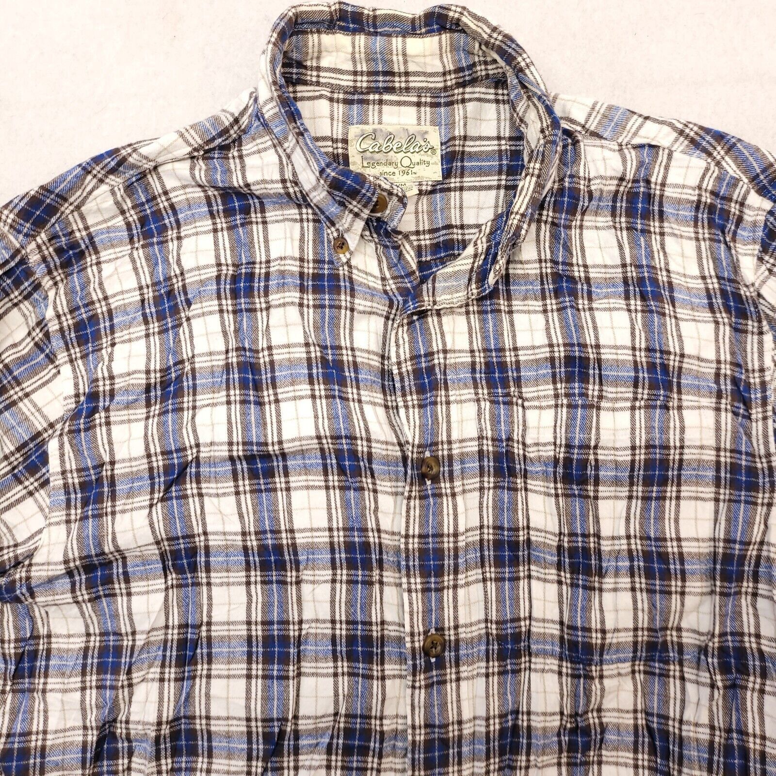 Cabelas Cabelas Tartan Flannel Shirt Adult Mens Size M White Blue Size US M / EU 48-50 / 2 - 1 Thumbnail