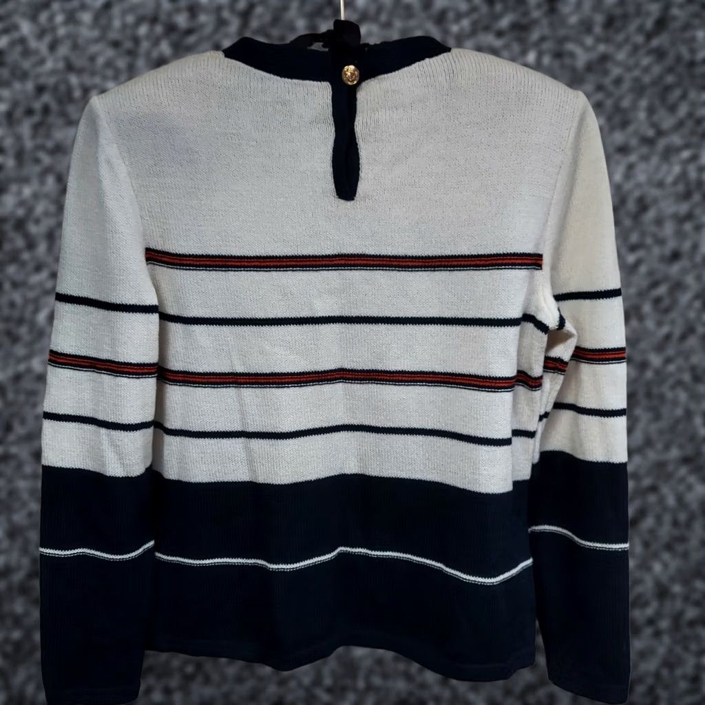St. John VINTAGE SJK ST. JOHN Womens Knit Pullover Sweater 6 Black Ivory Striped Crew Neck Raglan Sleeve Size M / US 6-8 / IT 42-44 - 1 Thumbnail
