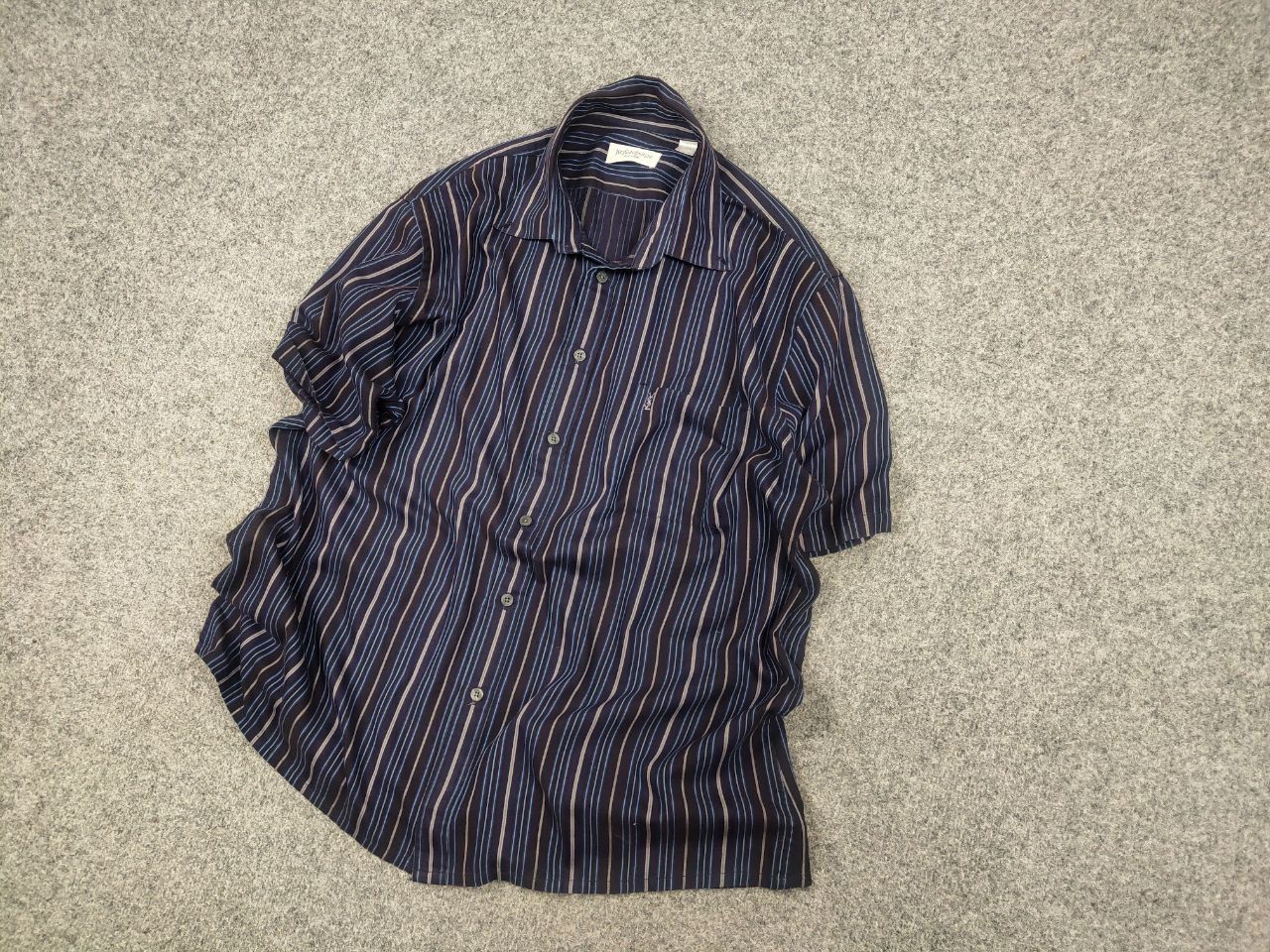 Yves Saint Laurent Yves Saint Laurent Vintage Striped Blue shirt short sleeves Size US XL / EU 56 / 4 - 3 Thumbnail