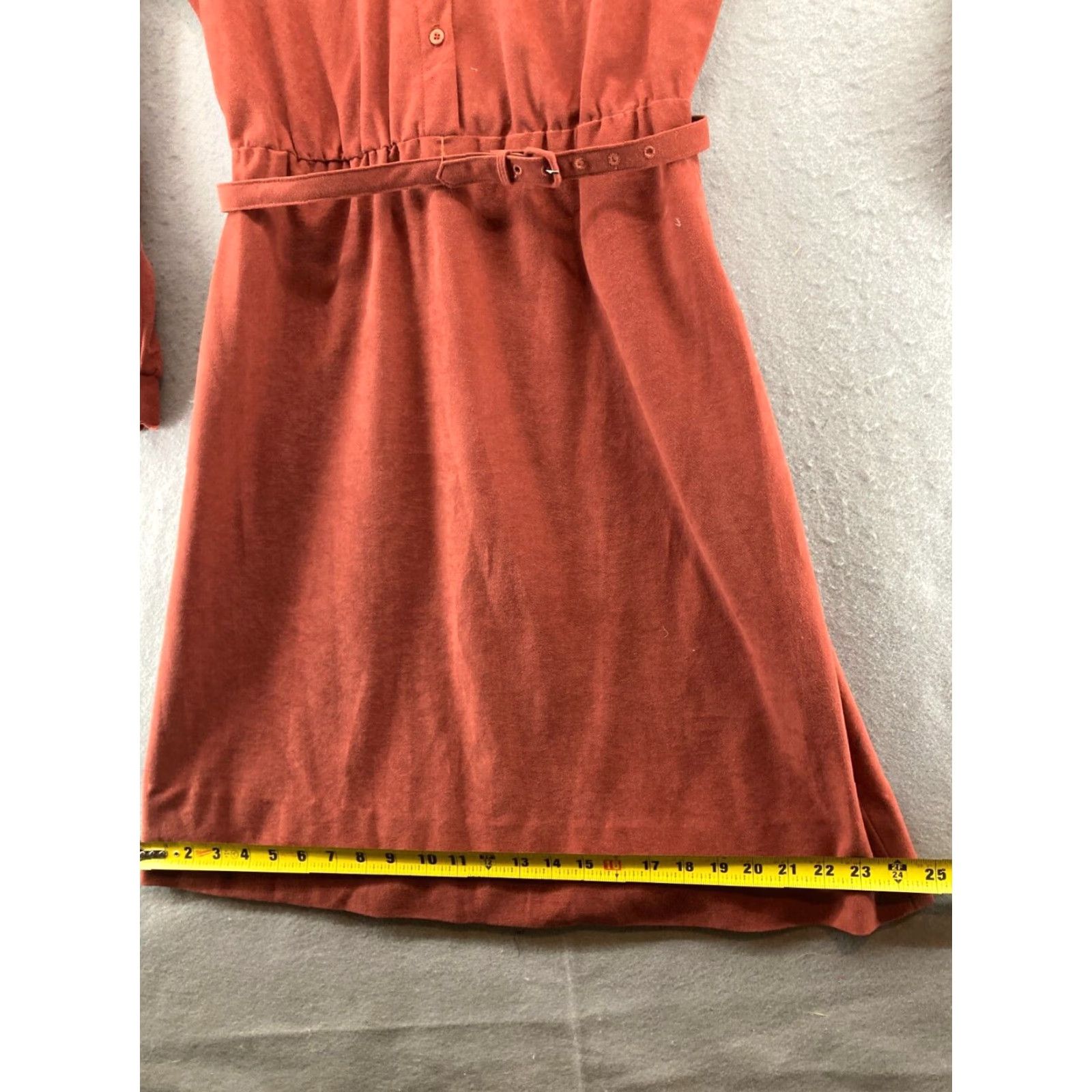 Vintage VINTAGE Straight Lane Womens Dress 14 Brown Velvet Hippy Belted Collared Knee Length Casual Womens Size XL / US 12-14 / IT 48-50 - 4 Thumbnail
