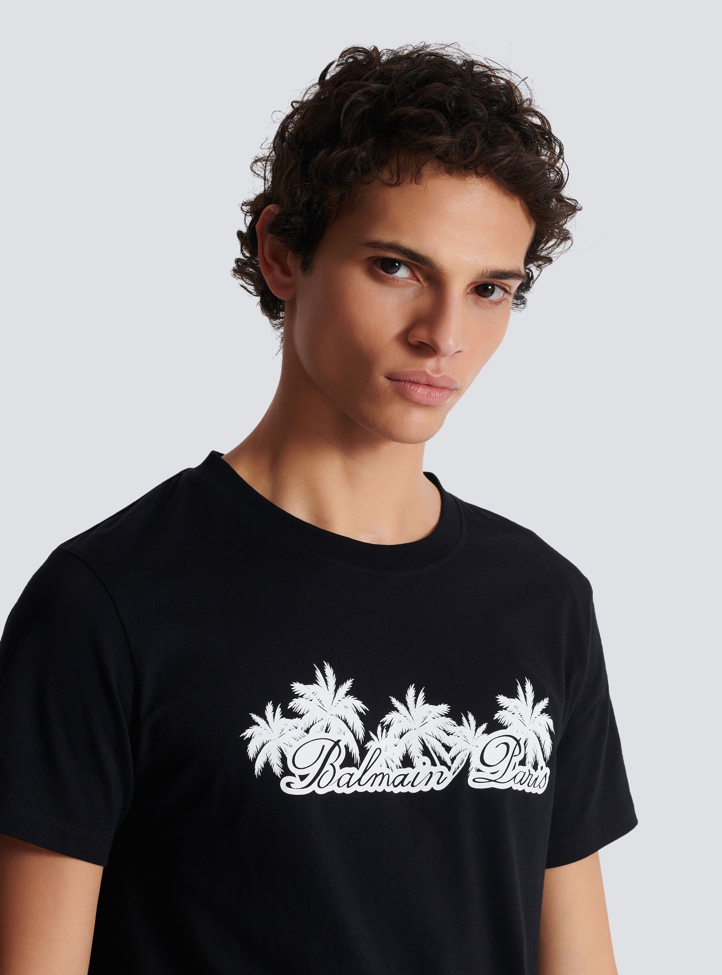 Balmain o1s1wg110925 Palm Print Cotton T-Shirt in Black Size US L / EU 52-54 / 3 - 7 Thumbnail