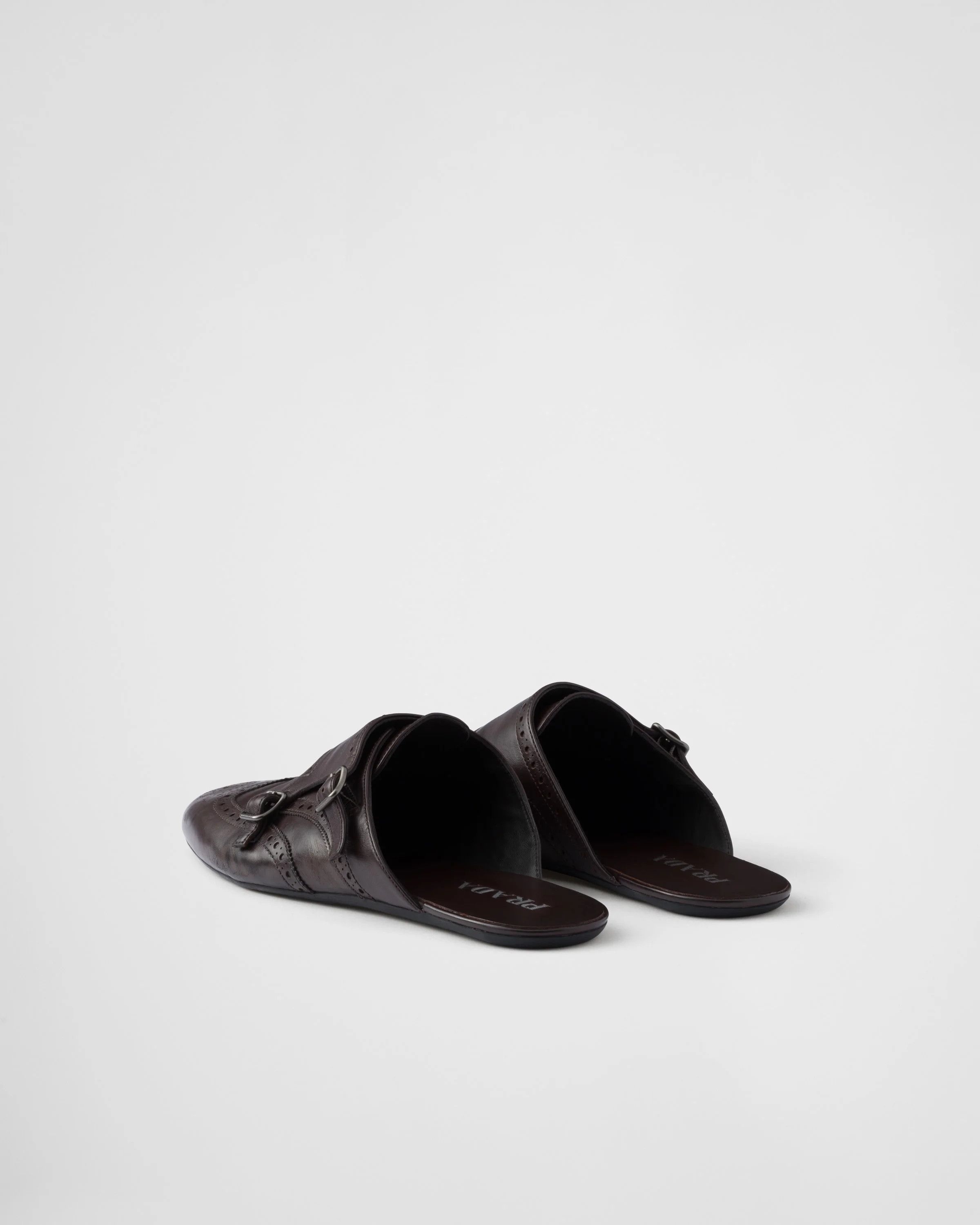 Prada o1w1db10426 Shuffle Antiqued Leather Double Monk Strap Mules Size US 6.5 / EU 39-40 - 5 Thumbnail