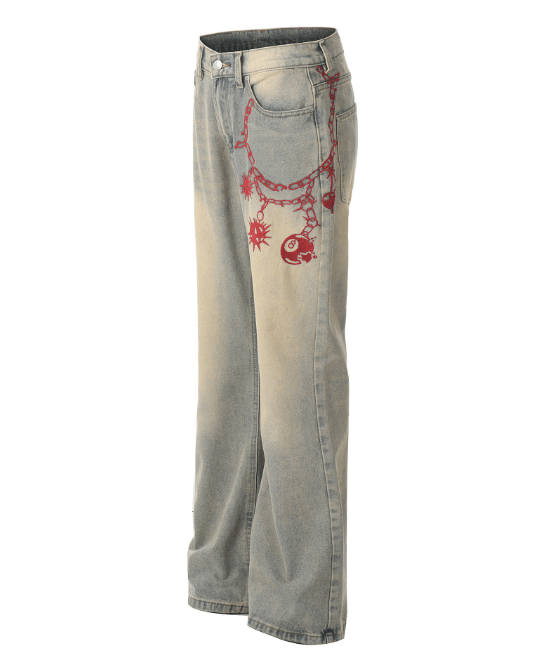 Japanese Brand × Jean Men's street heavy duty printed loose jeans y2k Size US 32 / EU 48 - 2 Thumbnail