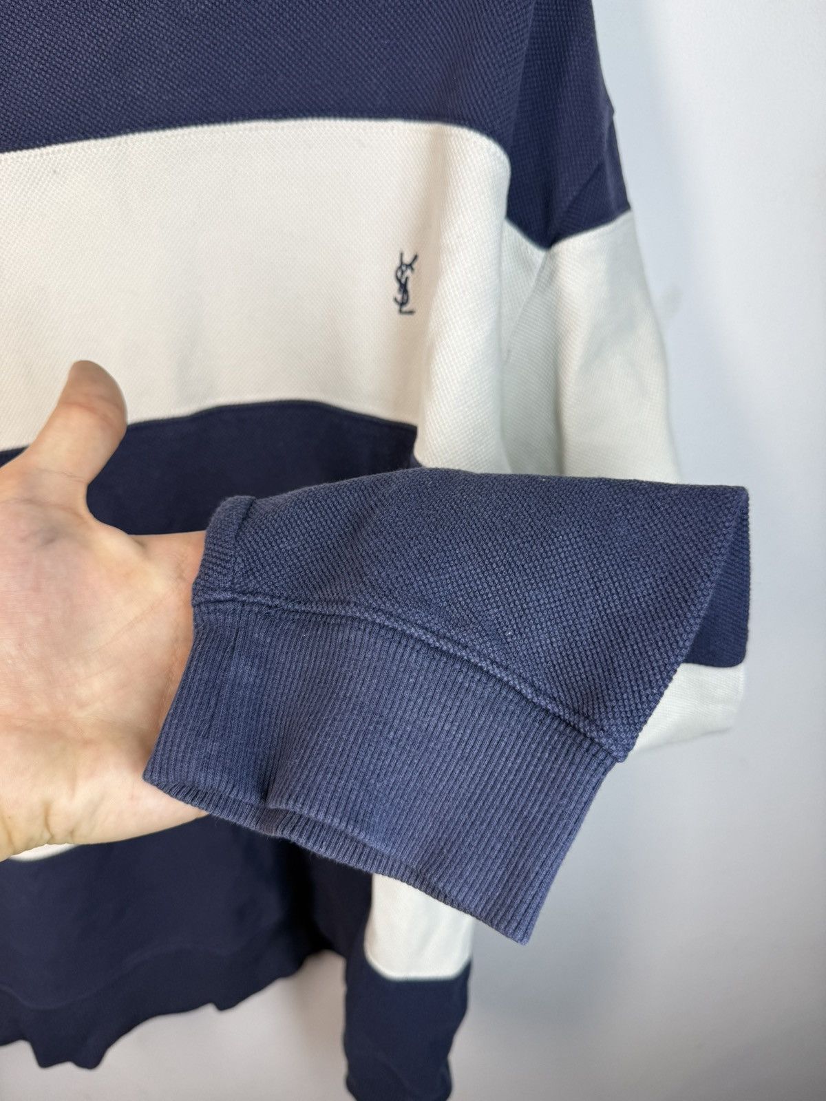 Yves Saint Laurent Pique YSL Crewneck Navy/White Striped YSL Sweatshirt Size US XL / EU 56 / 4 - 7 Thumbnail