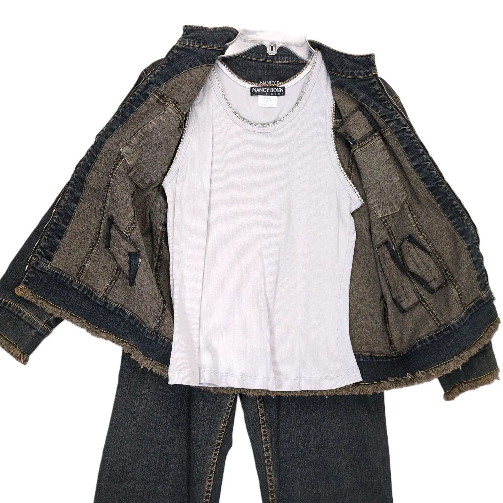 Vintage Nancy Bolen City Girl 3pc Set Rhinestone Jacket, Jeans, Tank Size M / US 6-8 / IT 42-44 - 2 Thumbnail
