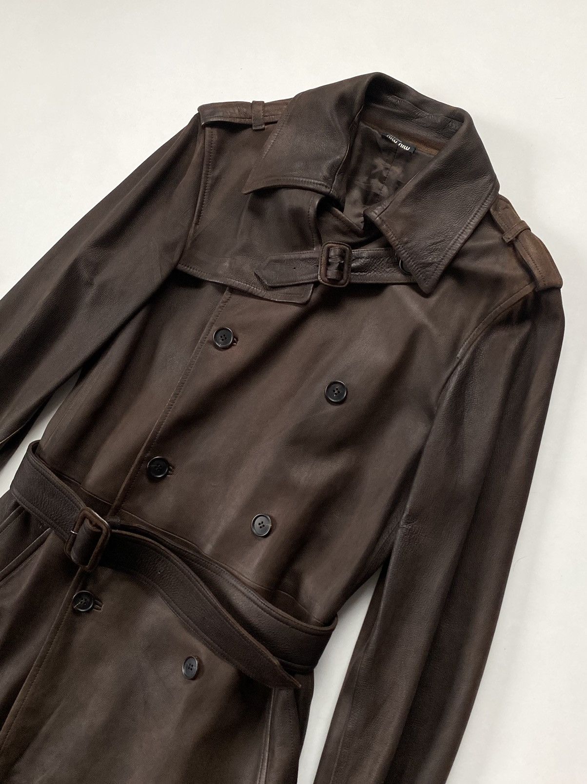 Miu Miu 🔥Archive Miu Miu FW2006 Hand Dyed Leather Trench Coat Brown Size M / US 6-8 / IT 42-44 - 8 Thumbnail