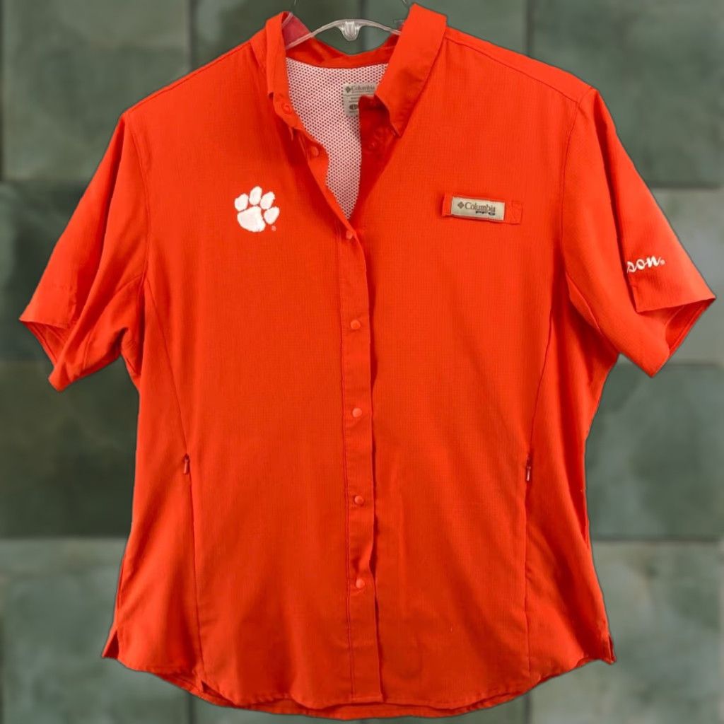 Vintage Columbia Shirt Womens Large Orange PFG Embroidered Vented College Football" Size L / US 10 / IT 46 - 1 Thumbnail