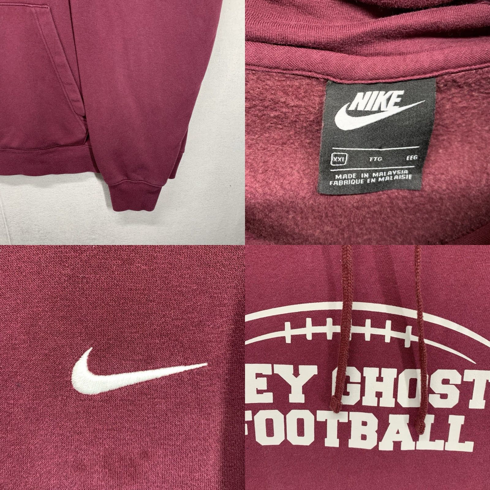 Nike VINTAGE Nike Hoodie Mens Football 2XL Faded Maroon Grey Ghosts Graphic Print Pullover Hooded Kangaroo Pocket 90s Mens Size US XXL / EU 58 / 5 - 8 Thumbnail