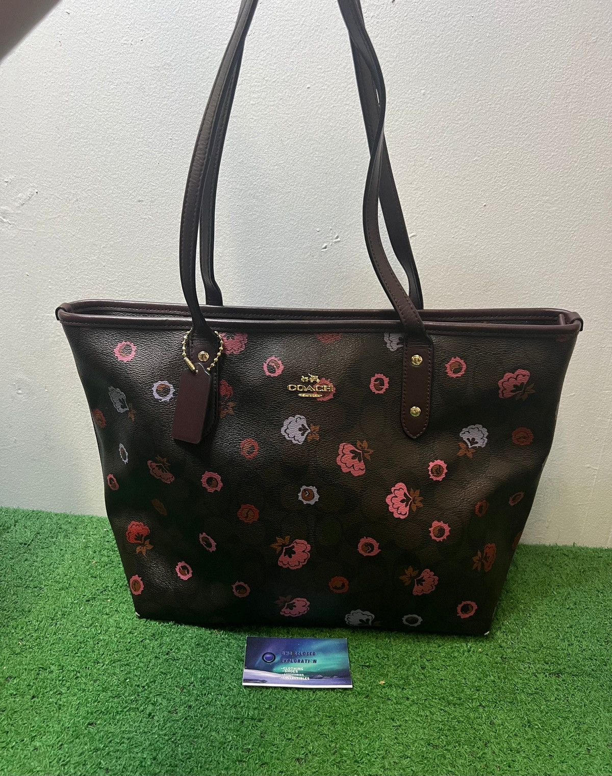 Coach Peony Floral Oxblood Cherry Tote Bag in Brown, Women's