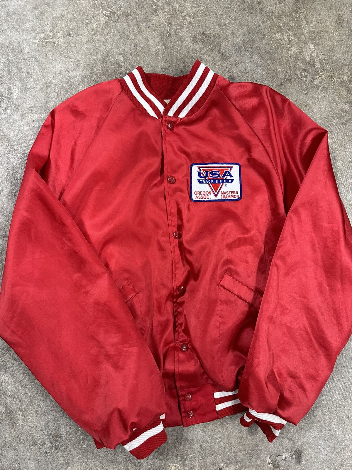 Vintage Vintage 80s USA Track & Field Nylon Satin Bomber Jacket Size L / US 10 / IT 46 - 3 Thumbnail