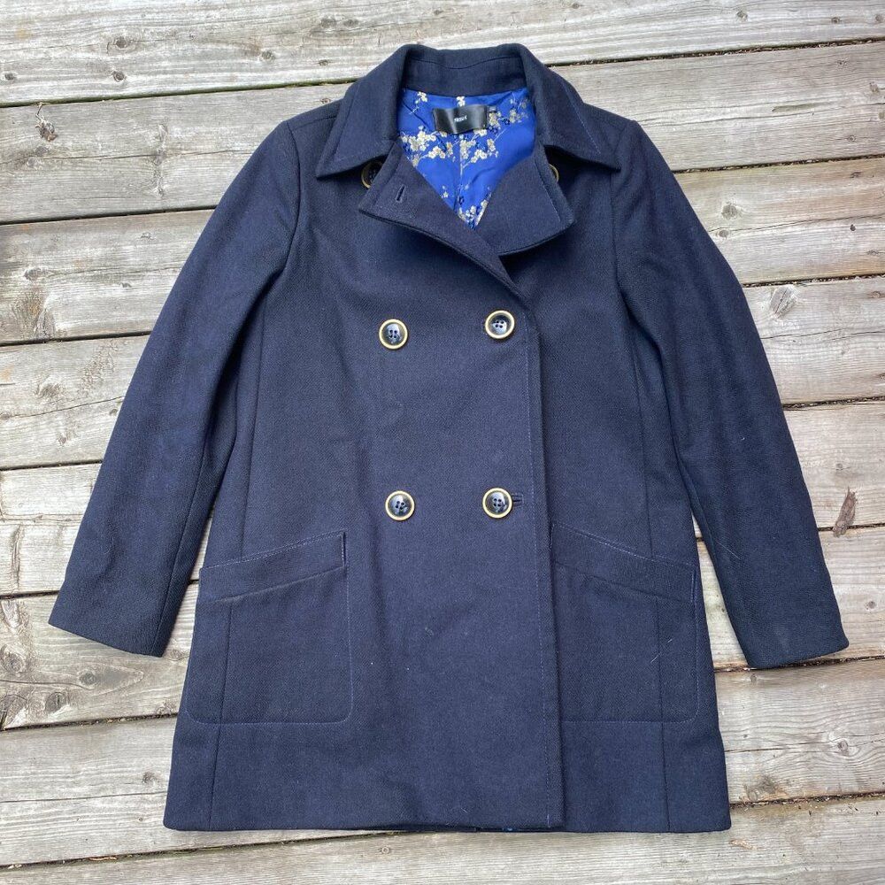 Filippa K × Vintage Vintage 1998 Flippa K Floral Print Pea Coat Small Navy Blue Size S / US 4 / IT 40 - 9 Thumbnail