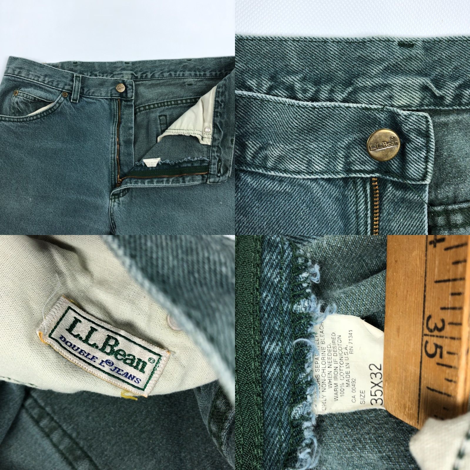 Vintage VINTAGE LL Bean Jeans Mens 35x32 Green Denim Straight 5-Pocket 90s Vintage Green Jeans Regular Mens Size US 35 - 8 Thumbnail