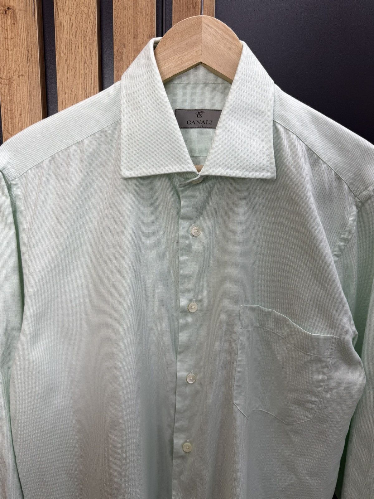 Canali Canali Mens Dress Shirt Mint Green Cotton Size 41/16 Size US L / EU 52-54 / 3 - 2 Thumbnail