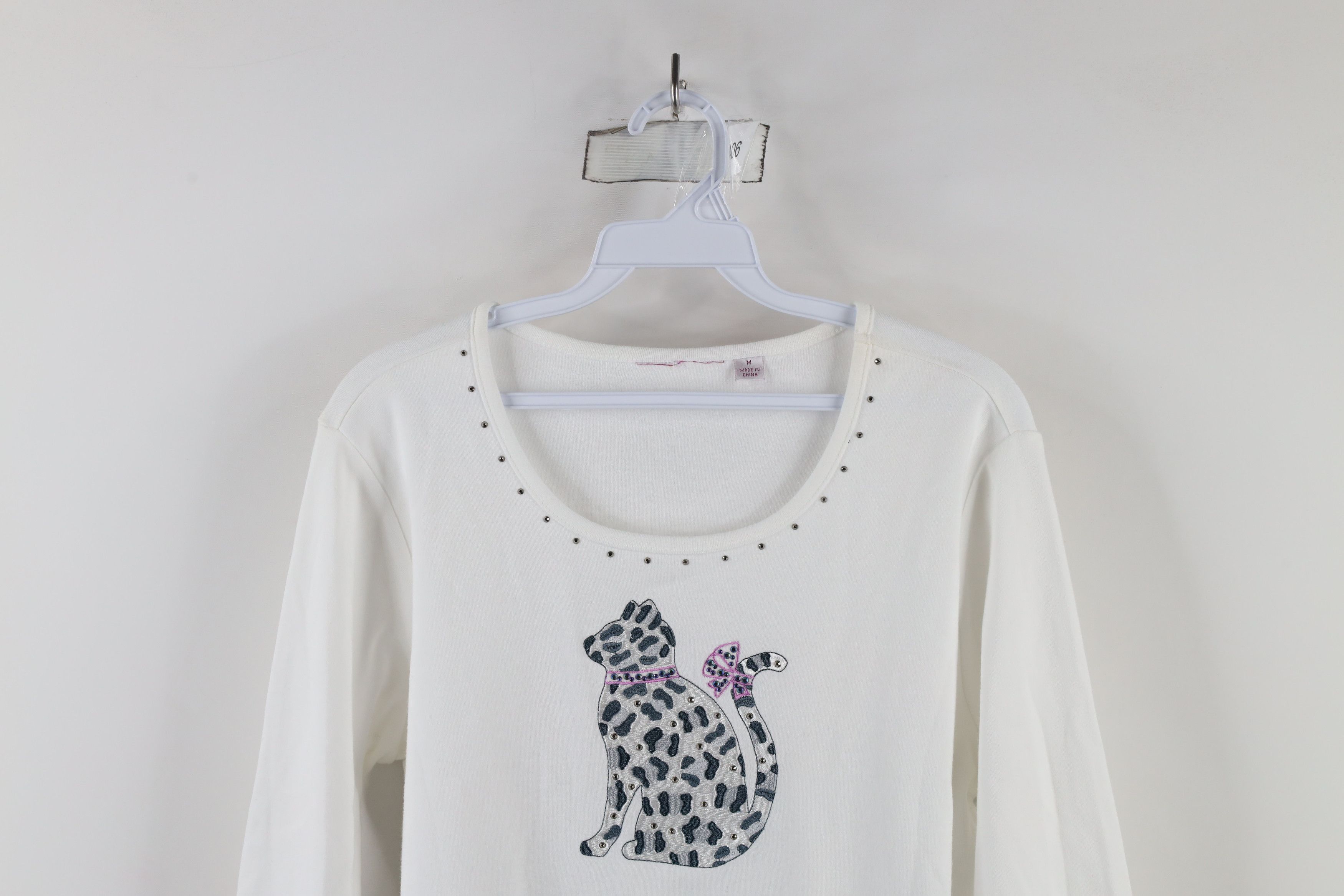 Vintage Vintage 90s Streetwear Cat Kitten 3/4 Sleeve T-Shirt White Size M / US 6-8 / IT 42-44 - 2 Thumbnail