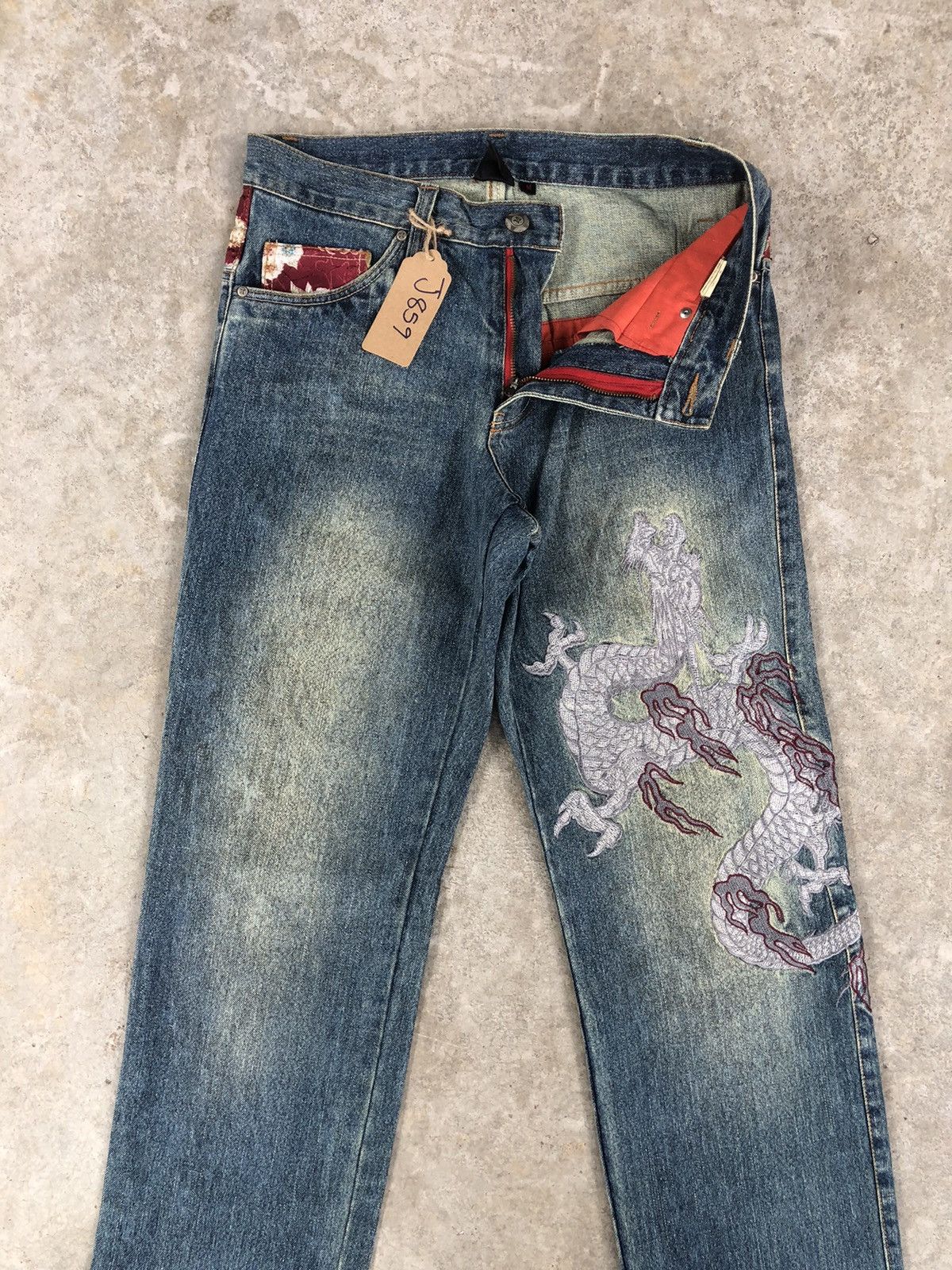 Japanese Brand Japanese Gumu Dragon Embroidered Jeans Distressed Jeans Size US 31 - 3 Thumbnail