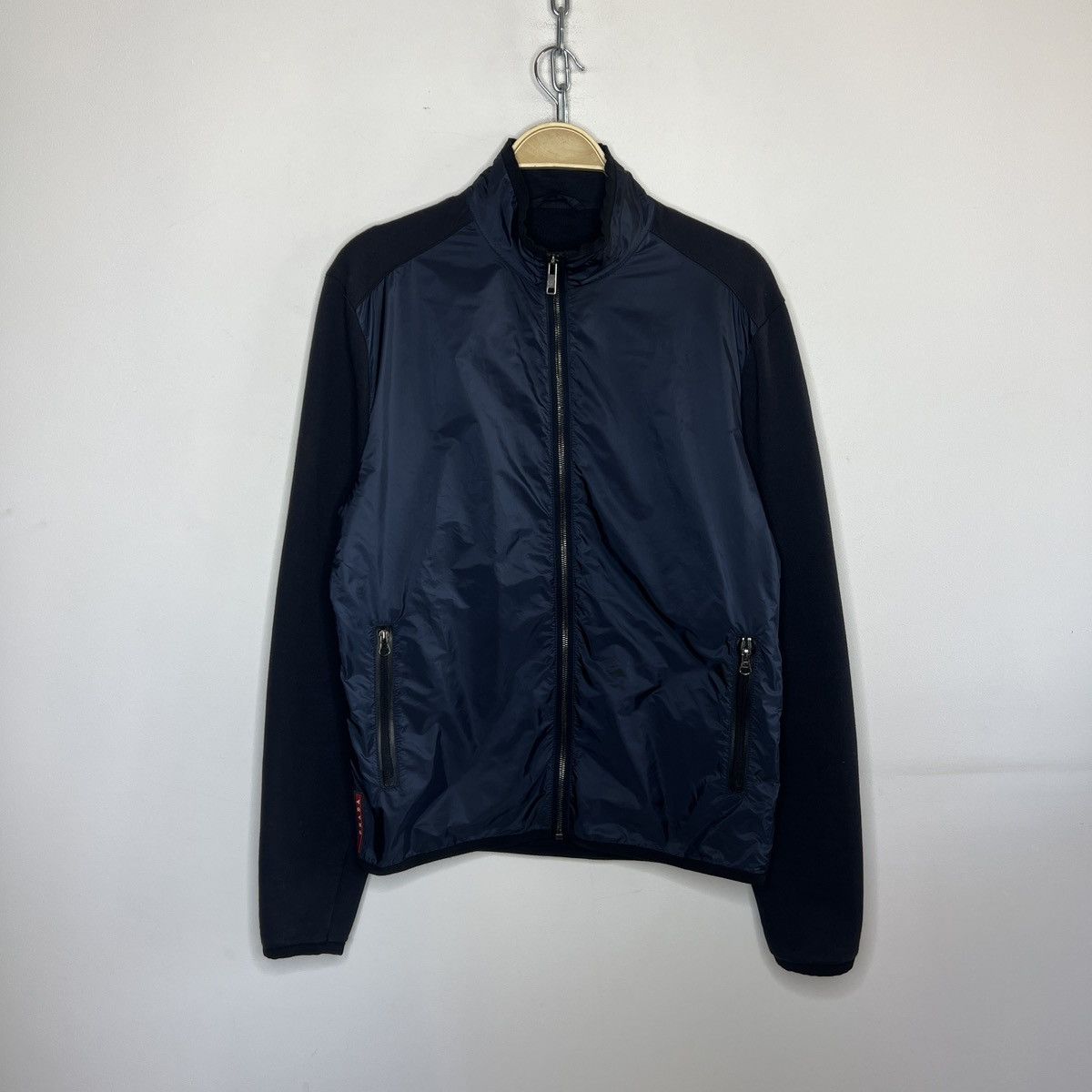 Prada Dark Navy Jacket Sweatshirt Nylon Cotton Red Tab Logo