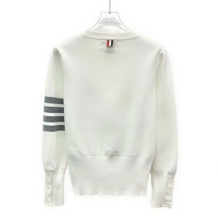 Thom Browne Thom Browne White Classic Four-Bar Cotton Sweater Size US L / EU 52-54 / 3 - 2 Thumbnail