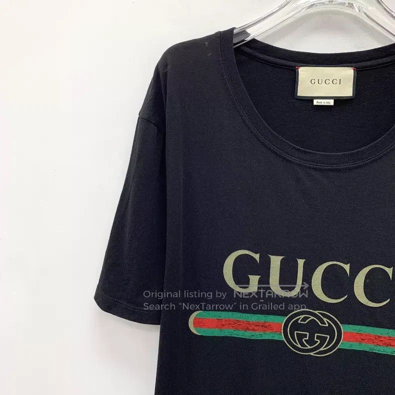 Gucci Gucci Black striped logo letter print cotton round-neck sh Size S / US 4 / IT 40 - 3 Thumbnail