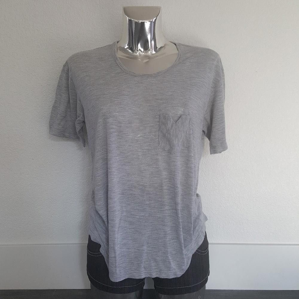 Designer White Grey Pinstripe Pocket Tshirt Size S / US 4 / IT 40 - 1 Thumbnail