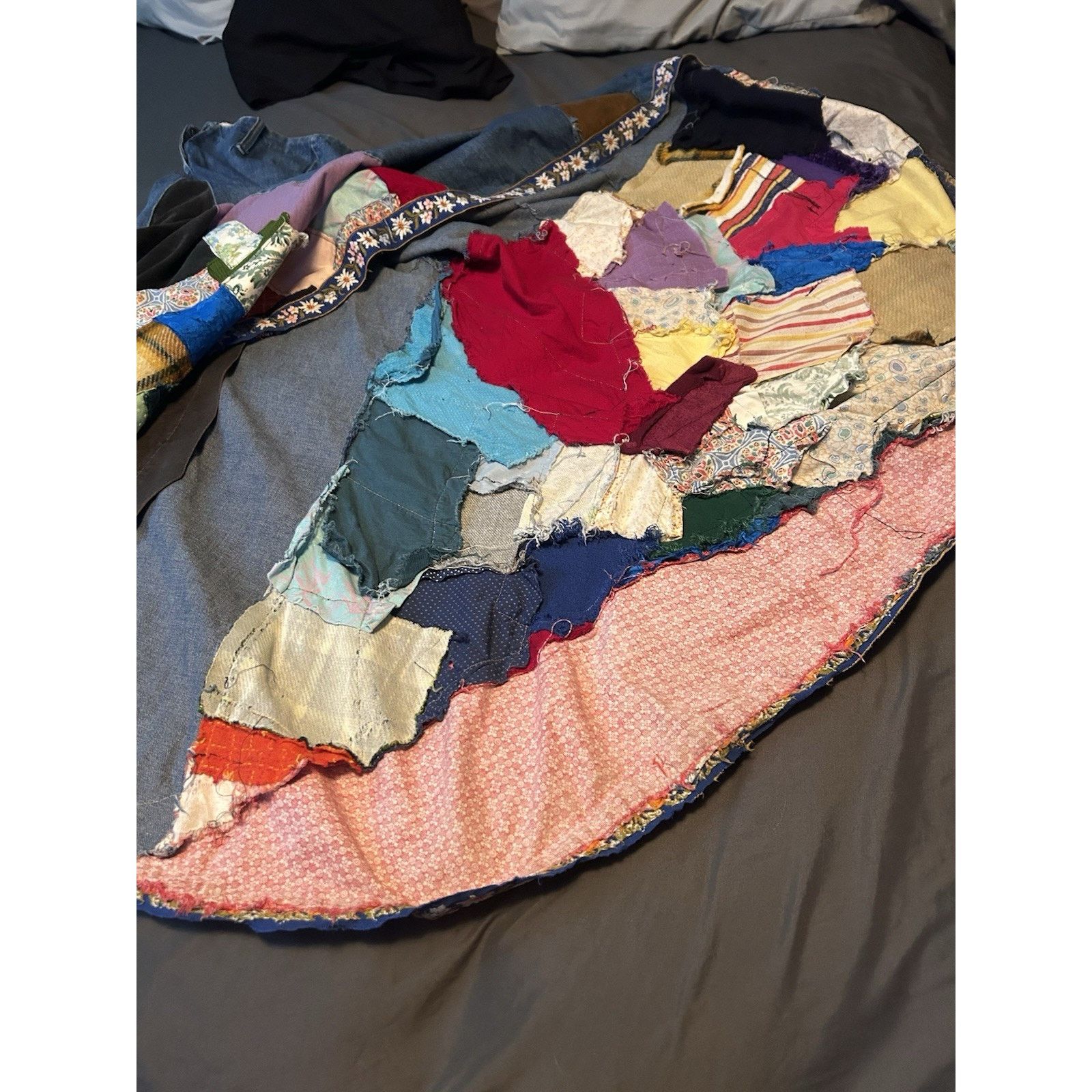 Other Vintage Homemade Denim Leather Velvet Quilted Sewn Skirt Size 26" / US 2 / IT 38 - 17 Thumbnail
