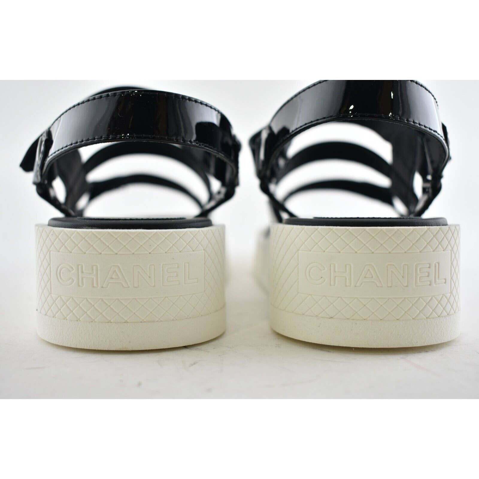 Chanel Chanel 20C Black Patent White CC Logo Mule Slide Strap Size US 10.5 / IT 40.5 - 11 Thumbnail