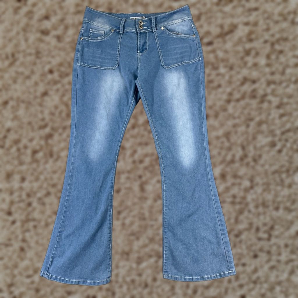 Denime Celebrity Ace Jeans Womens 30x29 Blue Denim Distressed Flared Slim Fit 5-Pocket Logo Button Zip Regular Adult Womens Clothing Size 30" / US 8 / IT 44 - 1 Thumbnail