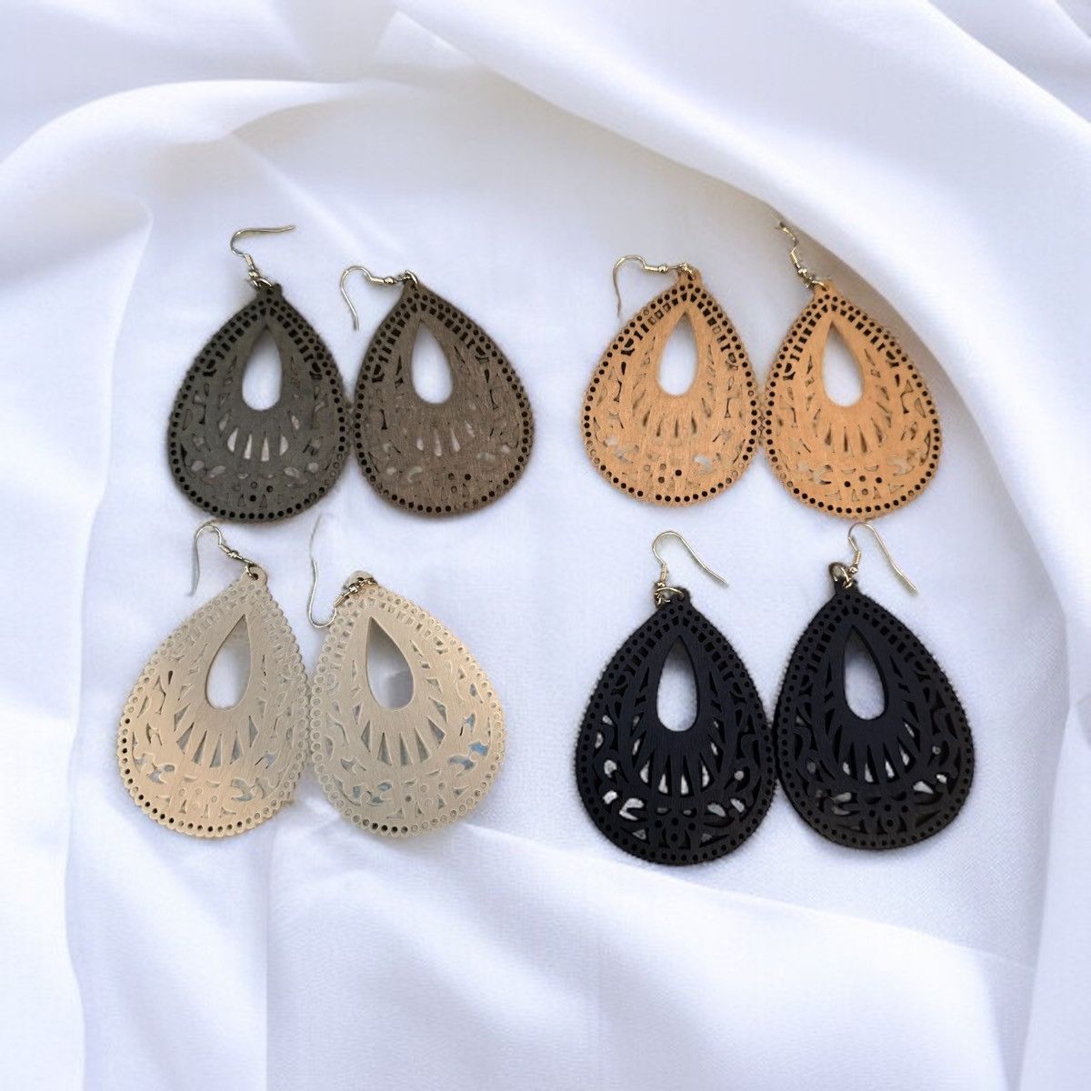 Other Boho wooden cut out teardrop dangle earrings Size ONE SIZE - 1 Thumbnail