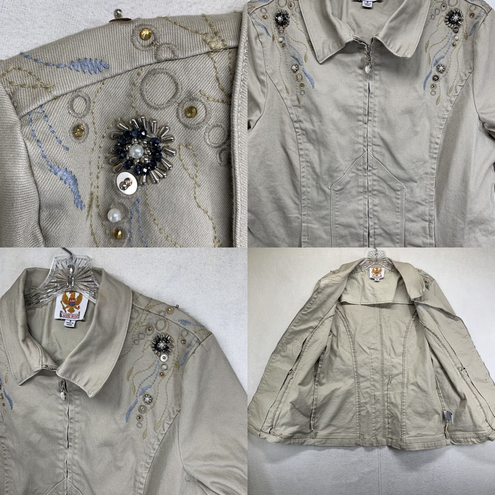 Vintage VINTAGE Ameri Mode Women's Jean Jacket Casual Western Style Full Zip Rhinestones Pockets Size S Beige Denim Size 28" / US 6 / IT 42 - 8 Thumbnail