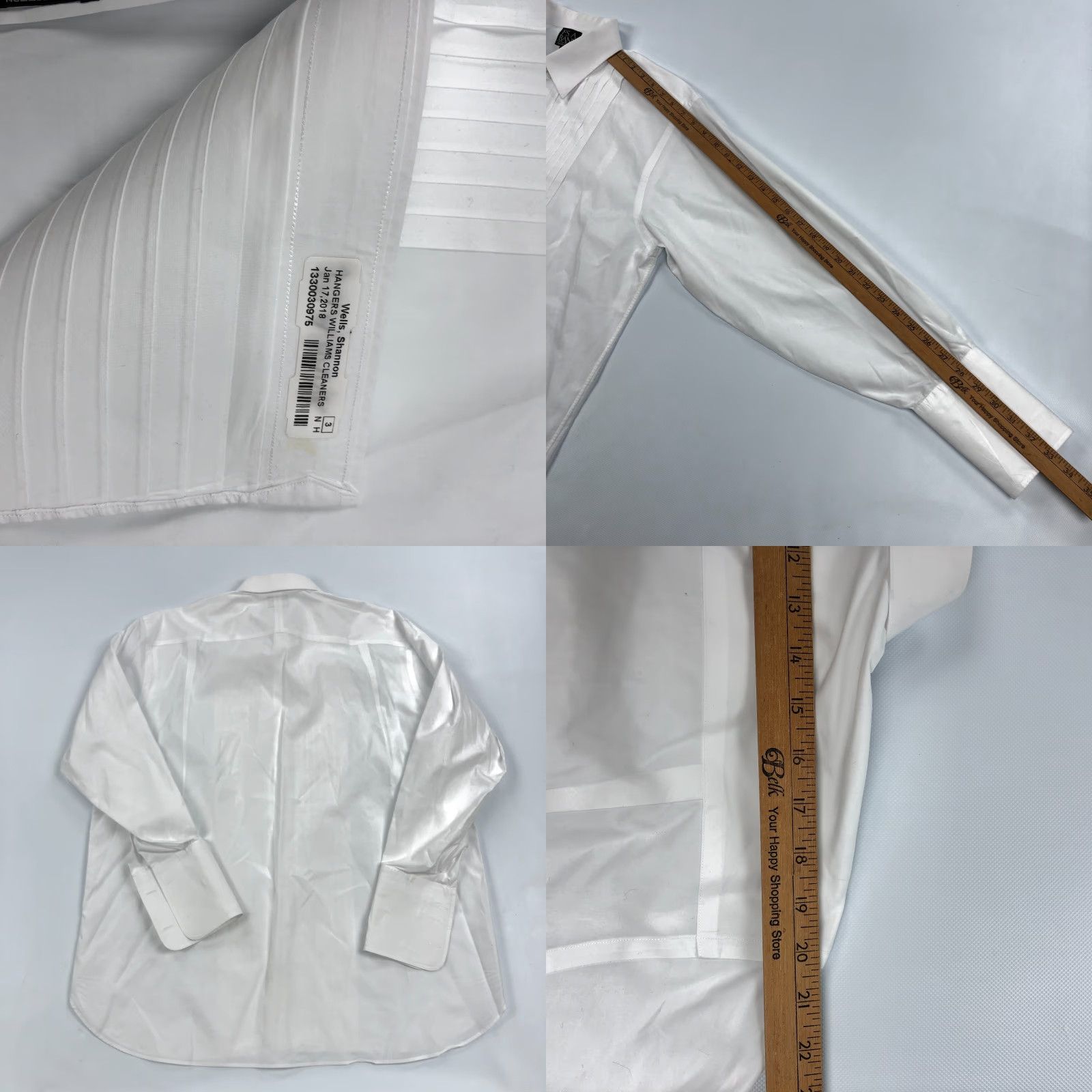 Jos A Bank Dress Shirt Mens 16.5/33 White Solid Pleated French Cuff Wing  Collar Tuxedo