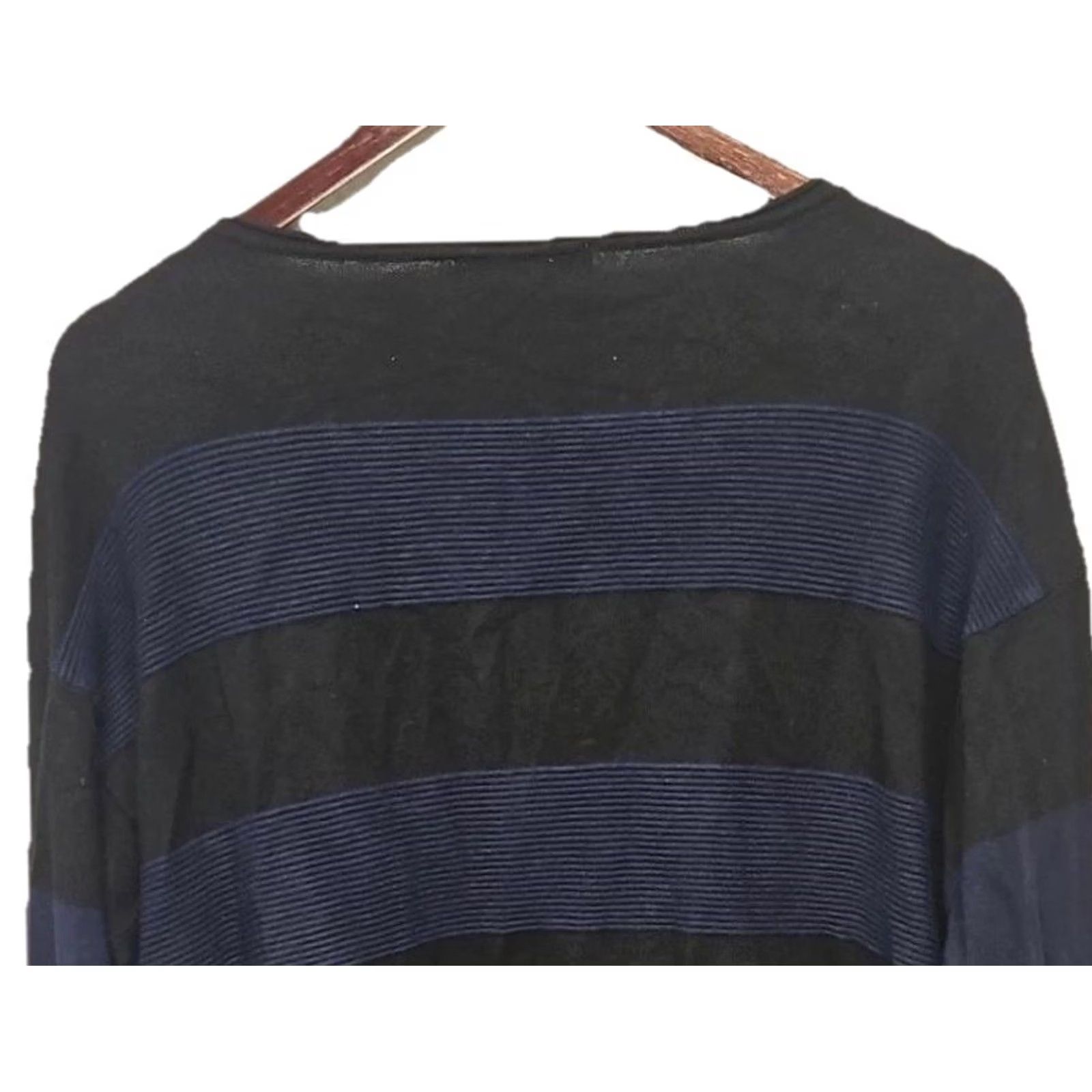 Vintage Melanie Lyne Knit Pullover Sweater XL Black Blue Striped Long Sleeve Lightweight Crew Neck Women Size XL / US 12-14 / IT 48-50 - 6 Thumbnail
