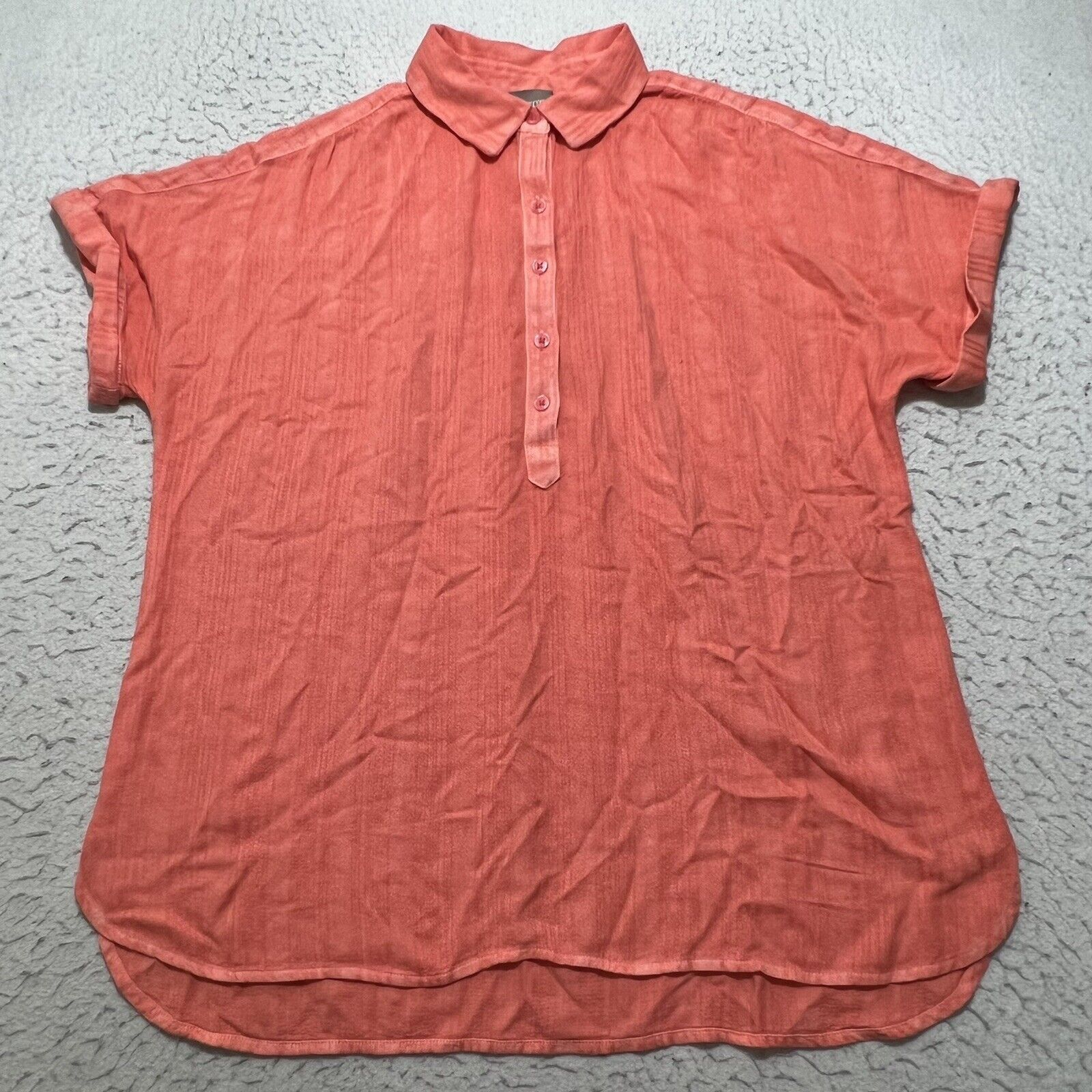 Chicos Chico's Large Linen Blend Short Sleeve Half Button Up Shirt Size L / US 10 / IT 46 - 1 Thumbnail