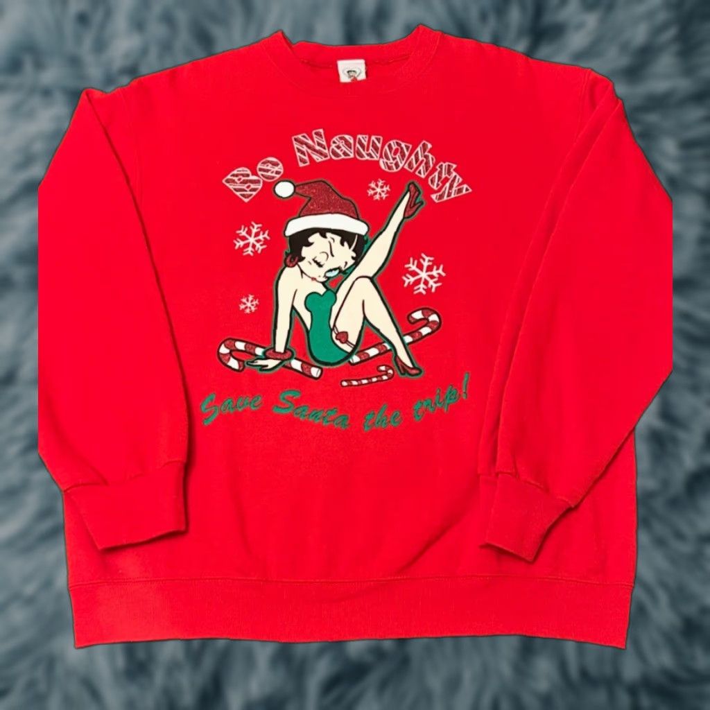 Vintage VINTAGE Betty Boop 90s Naughty Christmas VTG Crewneck Sweater L Red Boys? Mens? Size US L / EU 52-54 / 3 - 1 Thumbnail