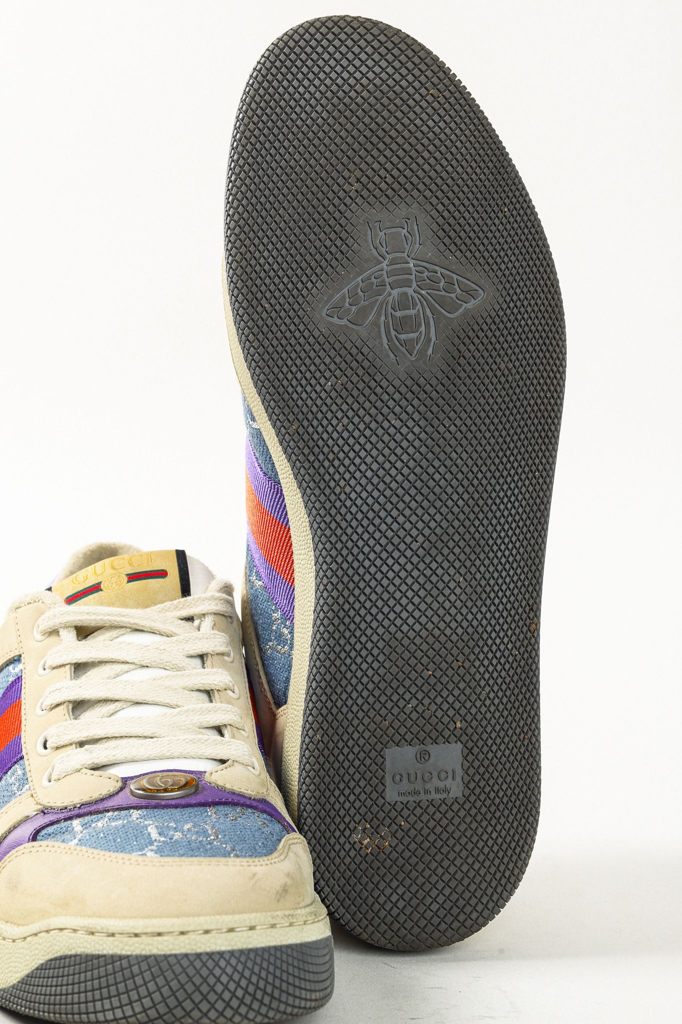 Gucci Gucci Screener Blue GG Lamé Web Leather Sneakers Size US 10 / IT 40 - 5 Thumbnail