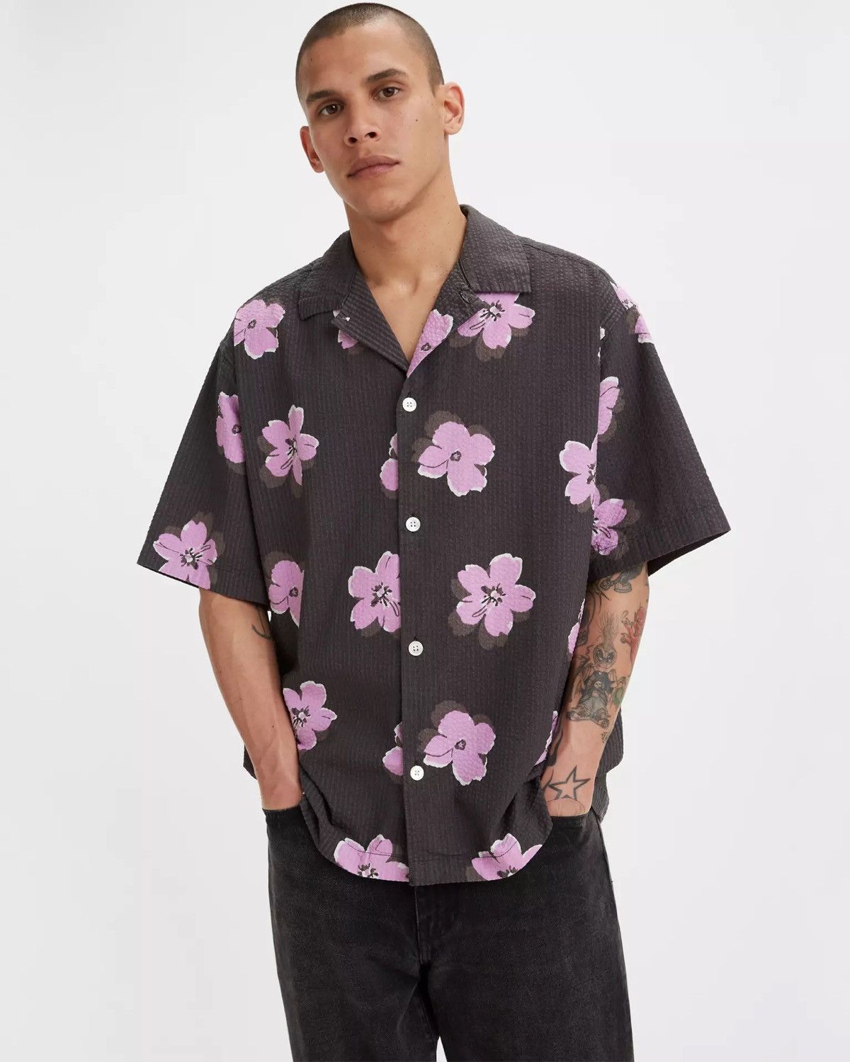 Levi's Levi's Grey Slouchy Shirt Top Short Sleeve Flowers Hawaiian Size US S / EU 44-46 / 1 - 1 Thumbnail