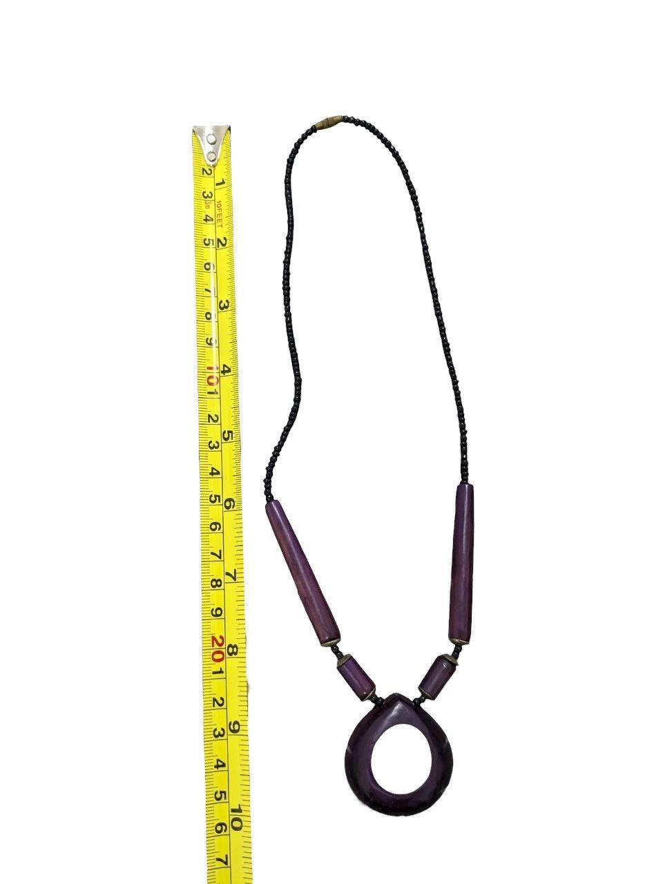 Japanese Brand PURPLE BEADED NECKLACE & LARGE PENDANT OF TAGUA NUT/WOOD Size ONE SIZE - 2 Thumbnail