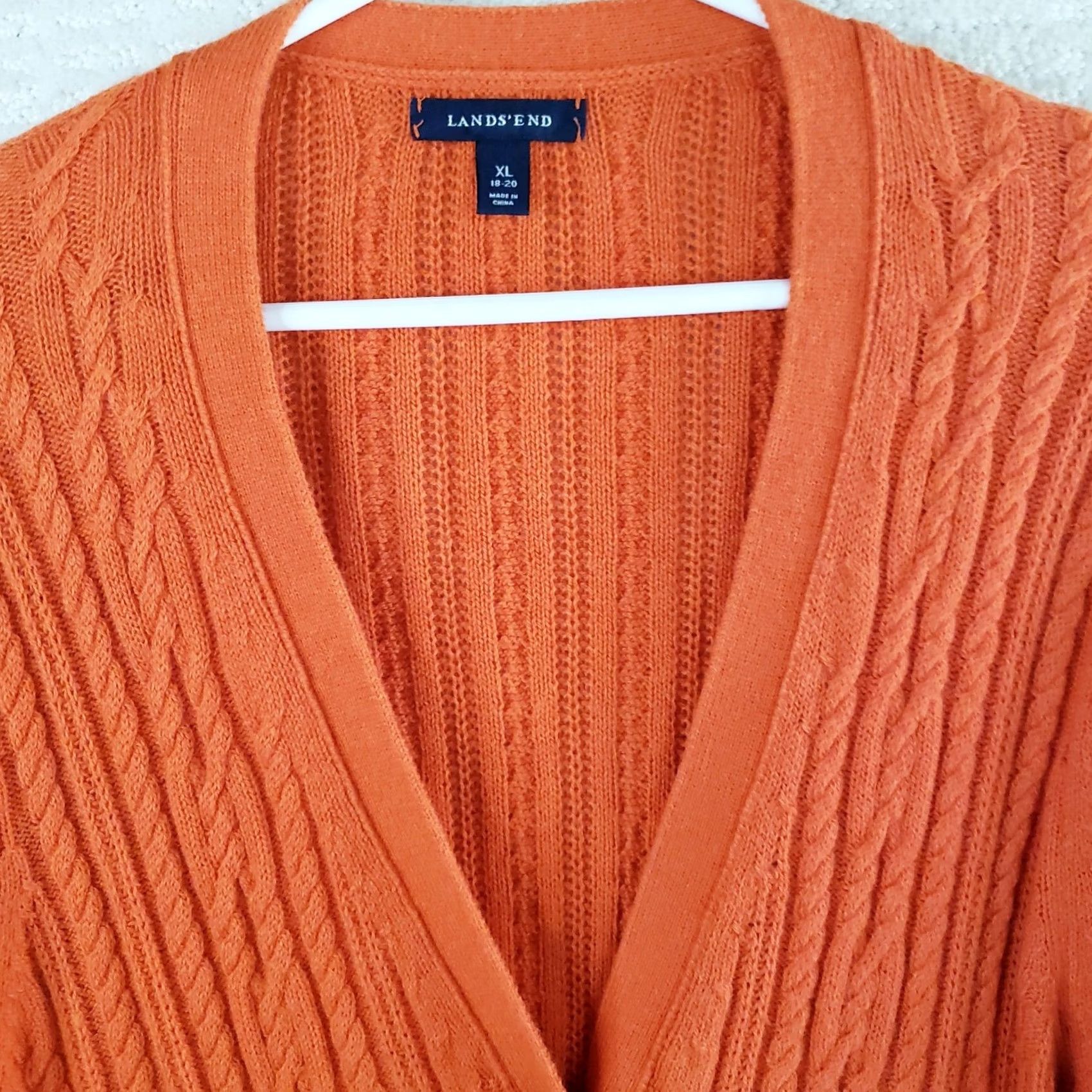 Lands' End Lands' End Women's XL Orange Cable Knit Cardigan Sweater Leather Look Buttons V-Neck Long Sleeve Knit Casual Fall Winter Spring Shirt/ Sweater Women Size XL / US 12-14 / IT 48-50 - 4 Thumbnail
