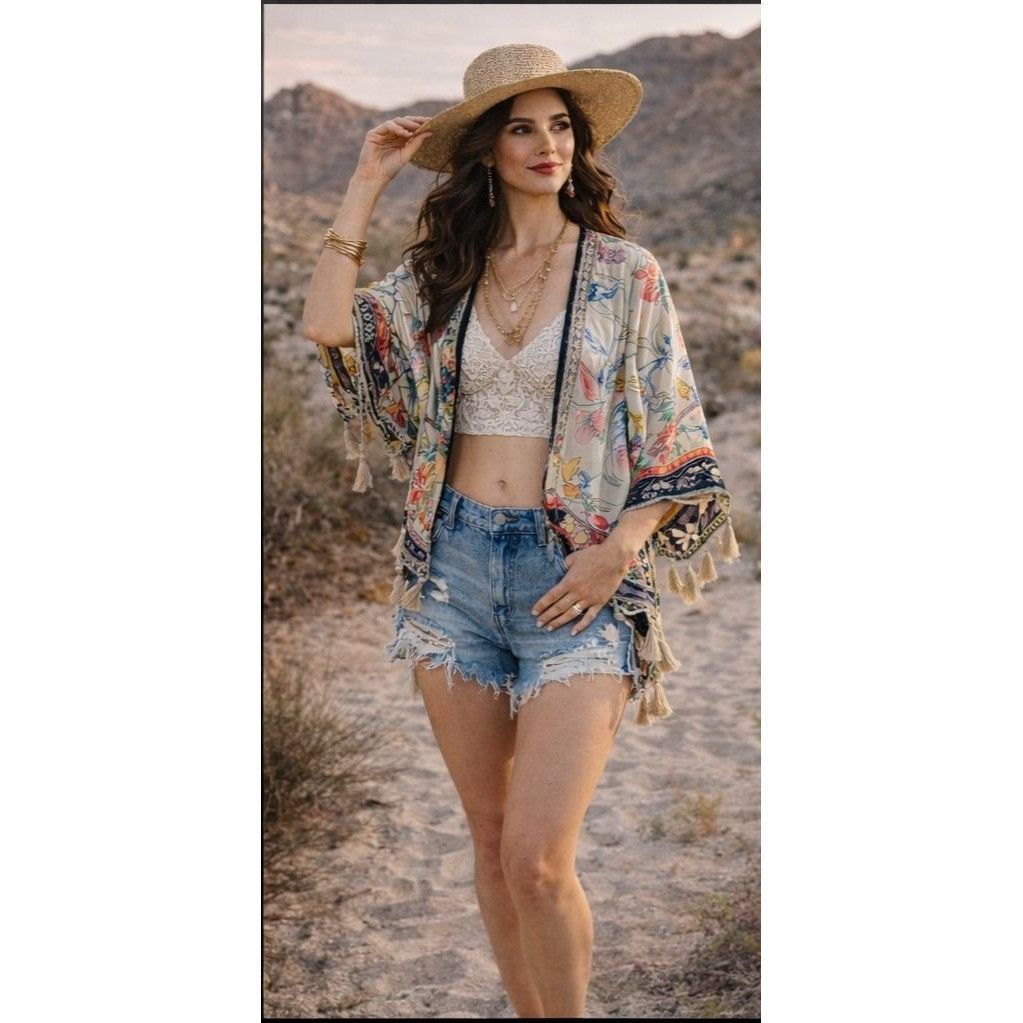 Johnny Was Johnny Was Geana Makenna silk S kimono Boho Chic Resortcore Size S / US 4 / IT 40 - 5 Thumbnail