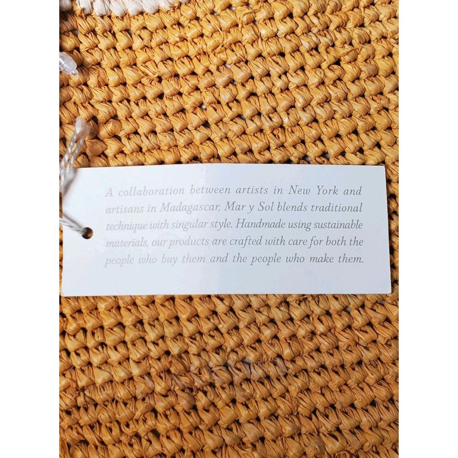 Vintage VINTAGE Mar Y Sol Handmade Hand Bag 100% Crocheted Raffia Sunflower Leather Handles New with Tags Size ONE SIZE - 8 Thumbnail