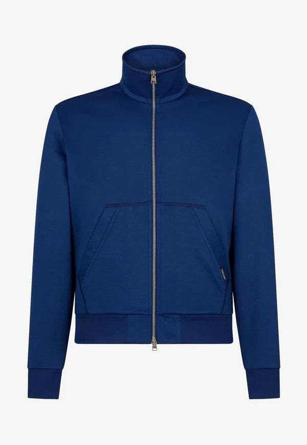 Tom Ford o1w1db10425 JZL001 Zip-Up Track Jacket in Blue Tom Ford o1w1db10425 JZL001 Zip-Up Track Jacket in Blue