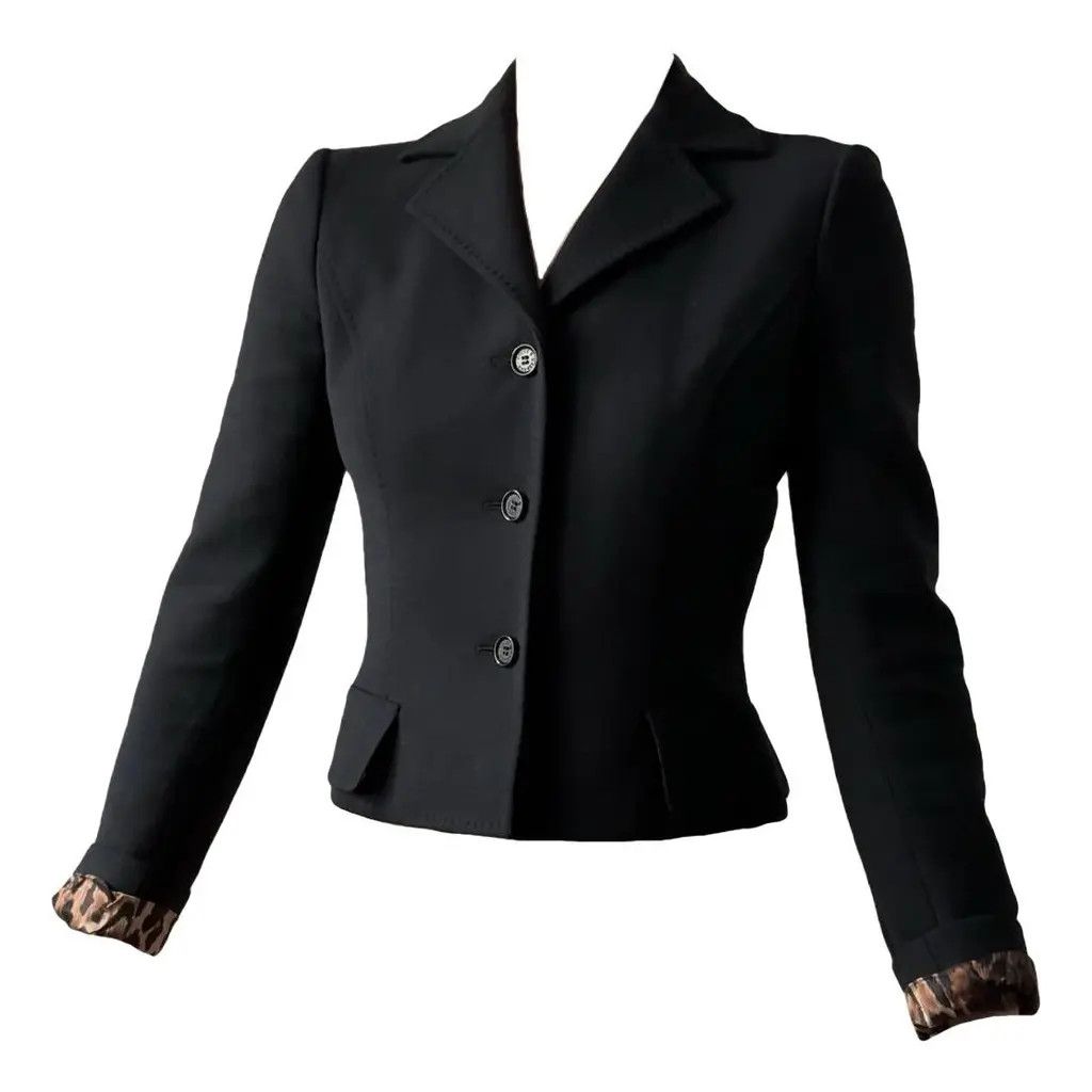 Dolce & Gabbana Dolce & Gabbana Black Wool Leopard Tailored Blazer SizeIT40 Size S / US 4 / IT 40 - 2 Thumbnail