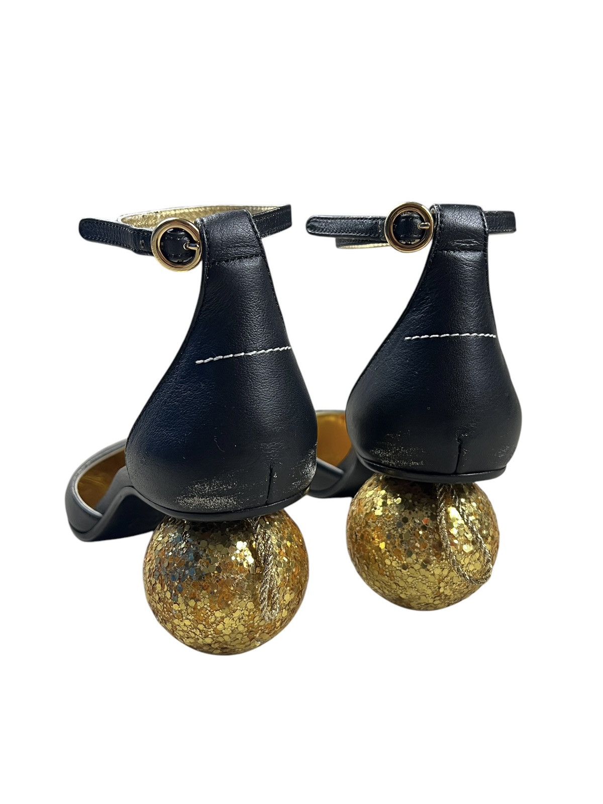 Maison Margiela Maison Margiela MM6 Black Leather Glitter Ball Heels Size US 7 / IT 37 - 6 Thumbnail