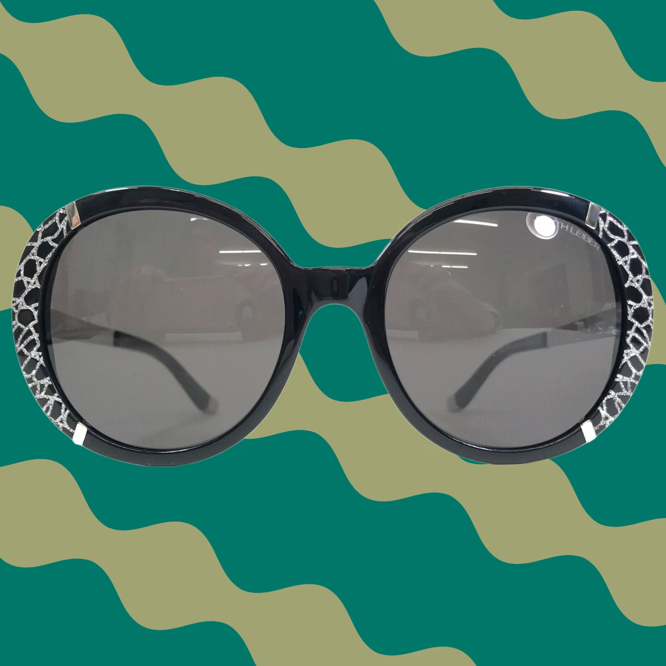 Judith Leiber Sunglasses Waltz Jet Black Silver Oversized  display picture 2