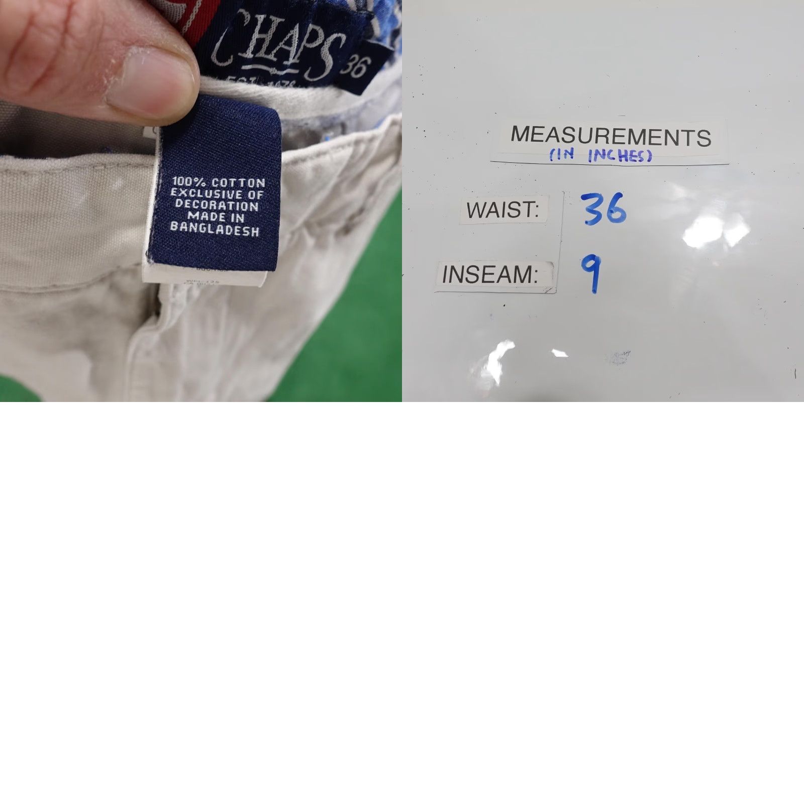 Chaps VINTAGE no — wait; actually Vintage not. So: CHAPS Cargo Shorts Mens 36 Khaki Beige Cotton 9" Inseam Multi Pocket Outdoor Utility Belt Loops 36 Mens Size US 36 / EU 52 - 8 Thumbnail
