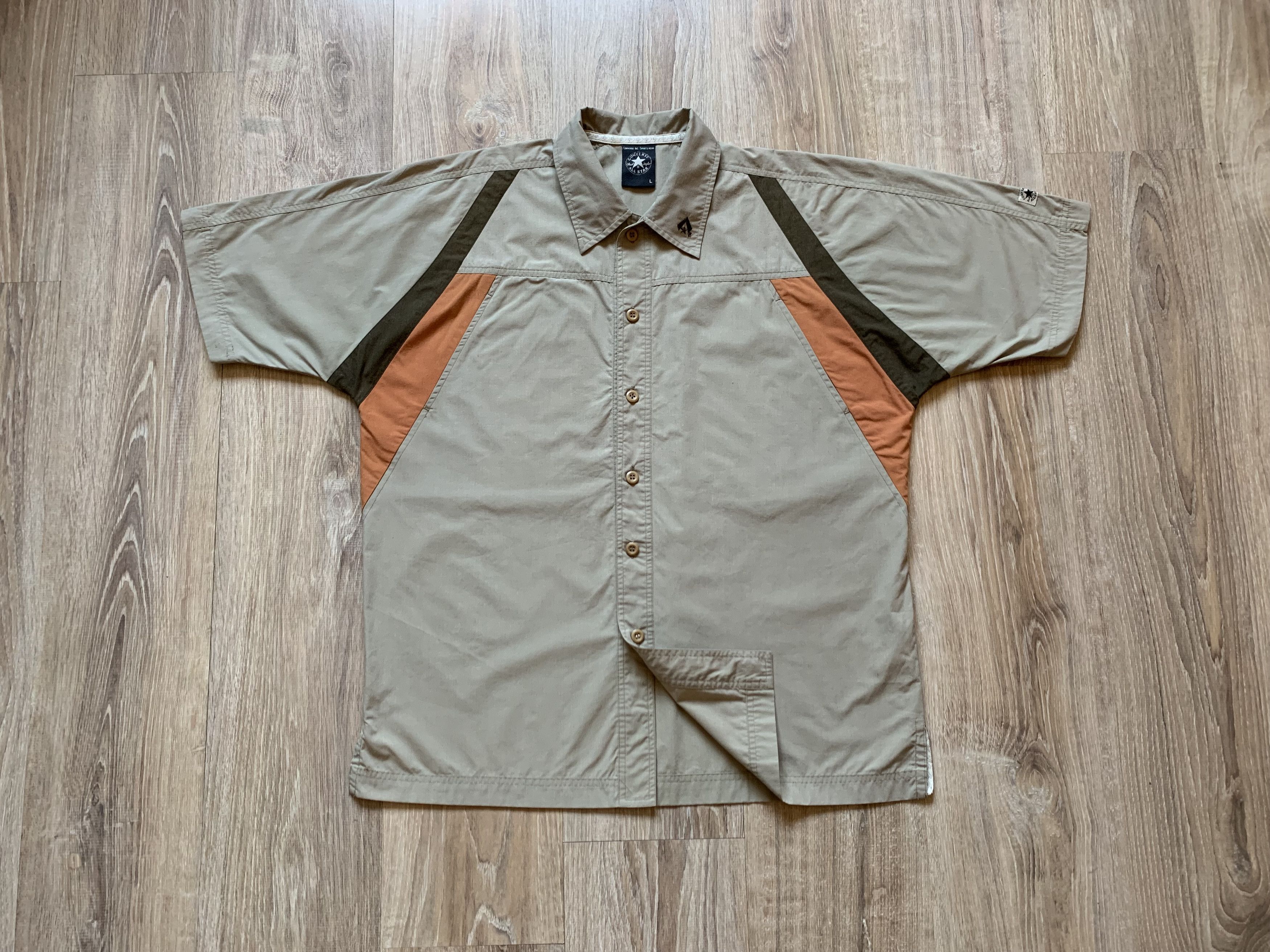 image of Converse Button Up Short Sleeve Shirt in Khaki, Men's (Size Large)
