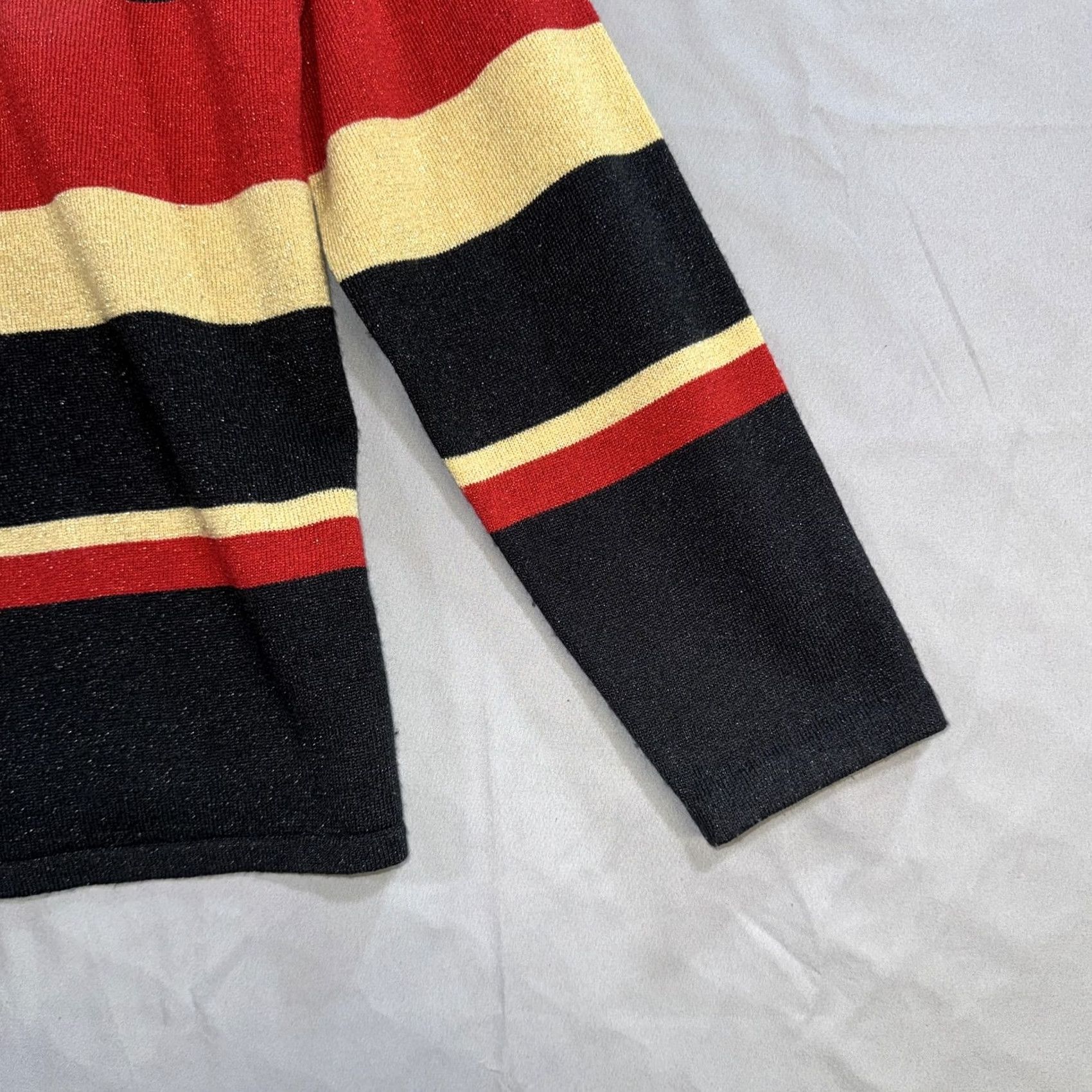 Vintage Sag Harbor Cardigan Sweater Womens Medium Black Striped Metallic Knit Hong Kong Size M / US 6-8 / IT 42-44 - 6 Thumbnail